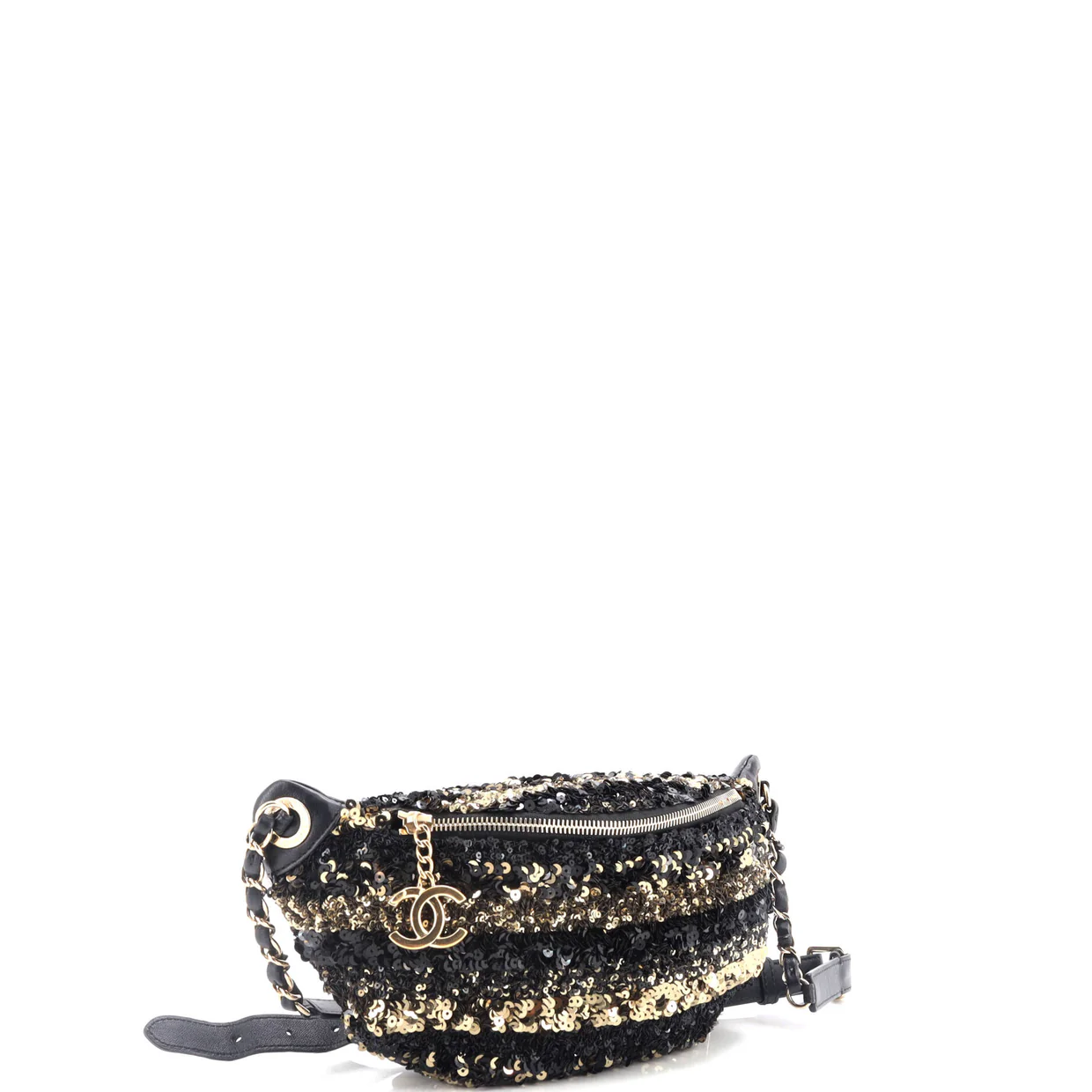 CC Charm Zip Waist Bag Sequins and Quilted Lambskin - Deep Luxury