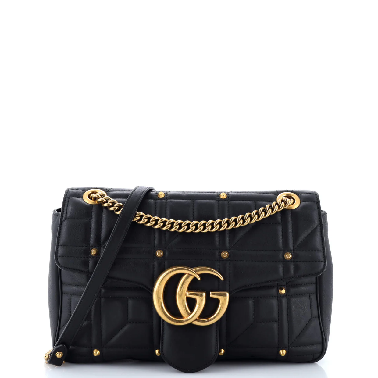 GG Marmont Flap Bag Studded Matelasse Leather Medium - Deep Luxury