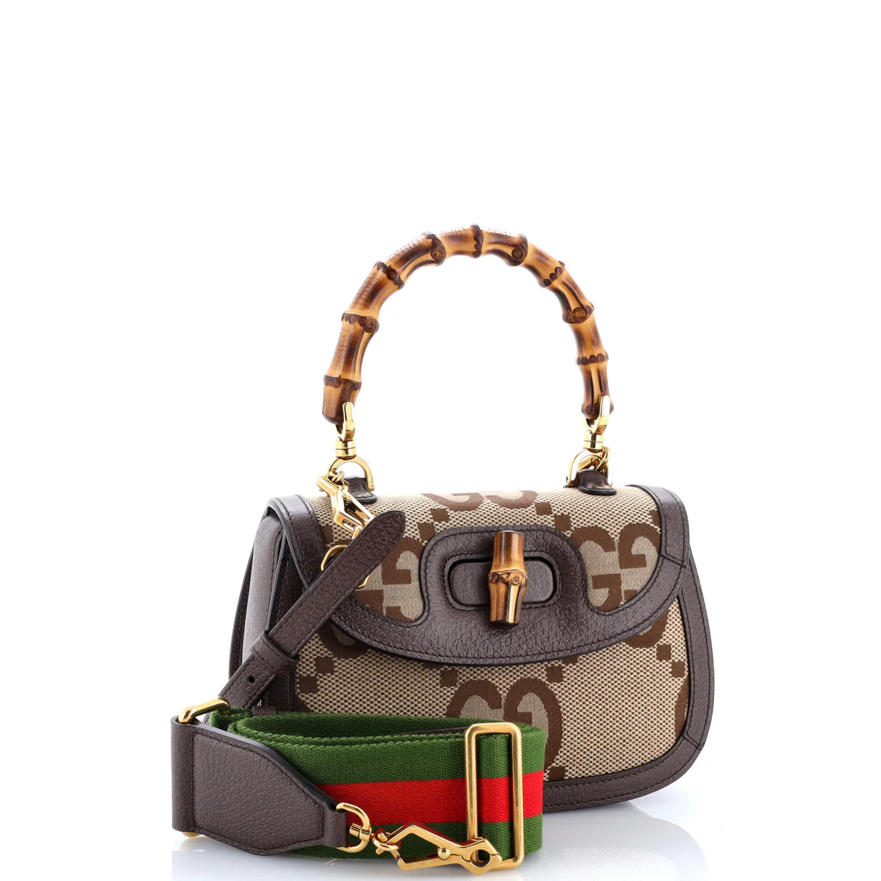 Bamboo 1947 Top Handle Bag Jumbo GG Canvas Small - Deep Luxury