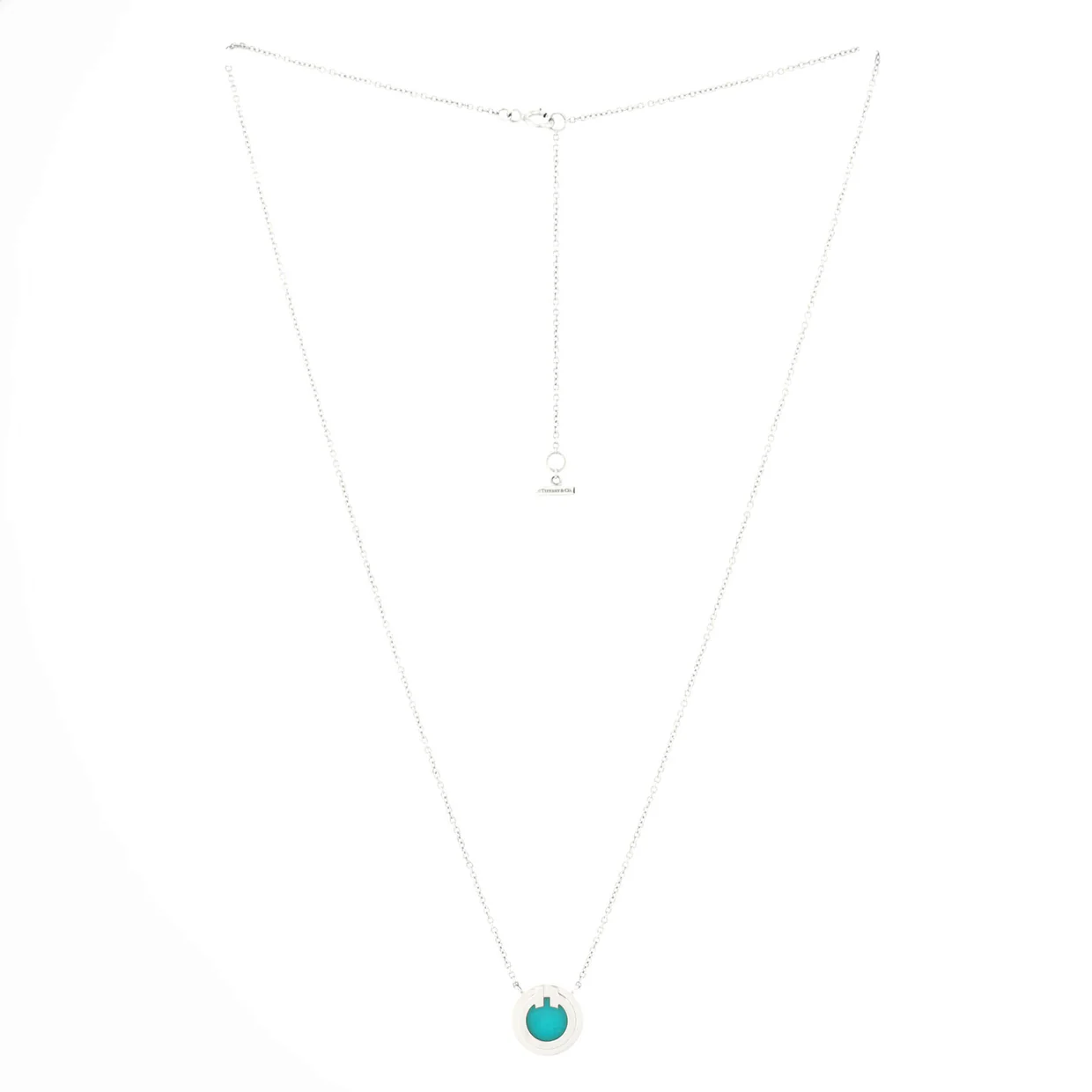 T Circle Pendant Necklace 18K White Gold with Turquoise Small - Deep Luxury