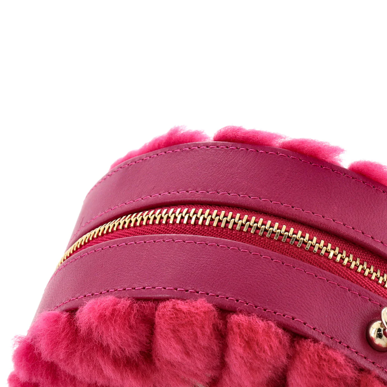 Round Clutch with Chain Chevron Shearling Mini - Deep Luxury