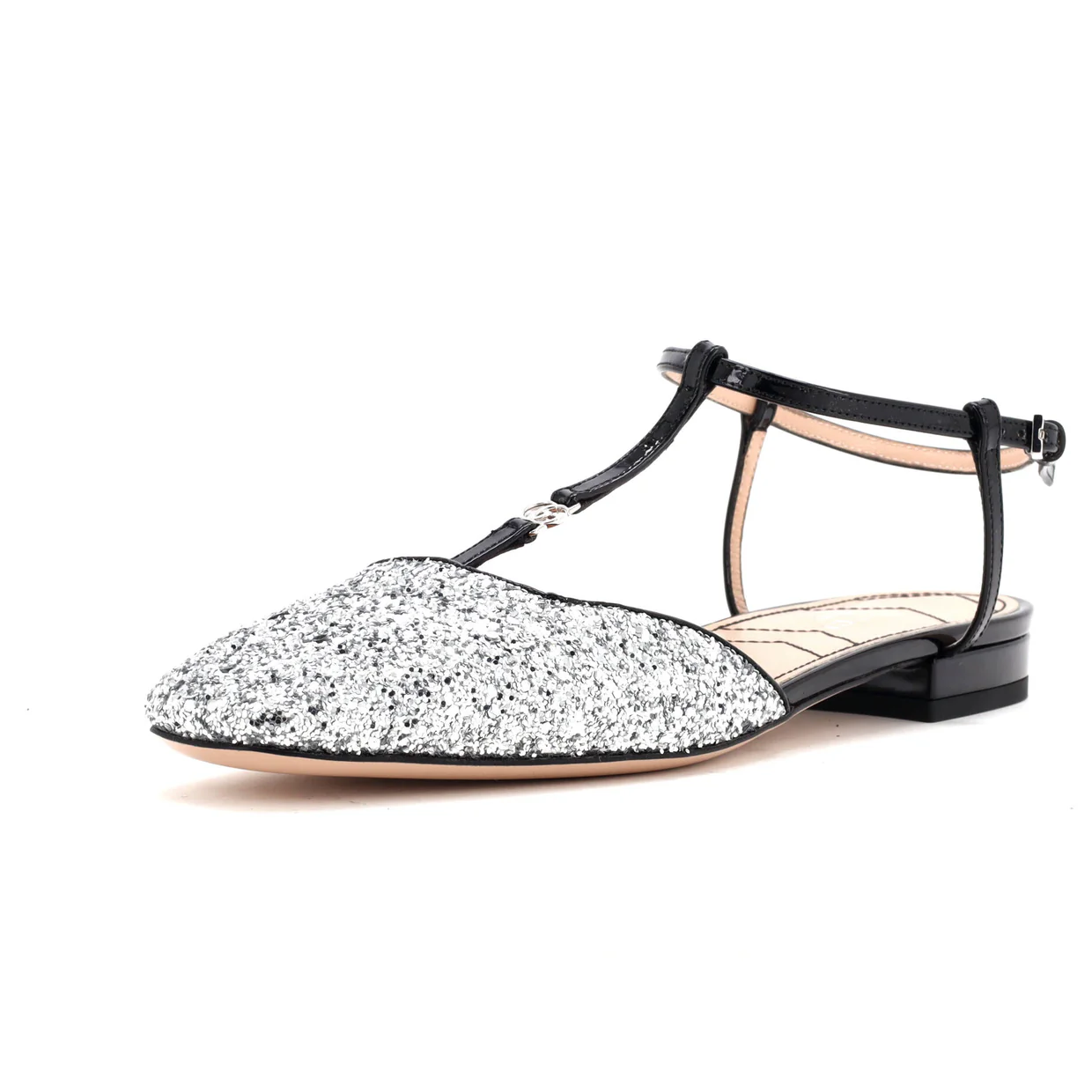 Women's GG Slingback Flats Glitter and Patent - Deep Luxury