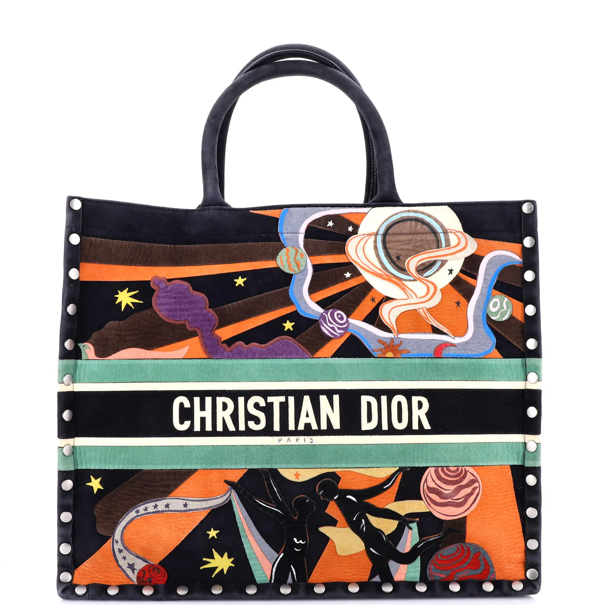 Book Tote Multicolor Studded Suede Large - Deep Luxury