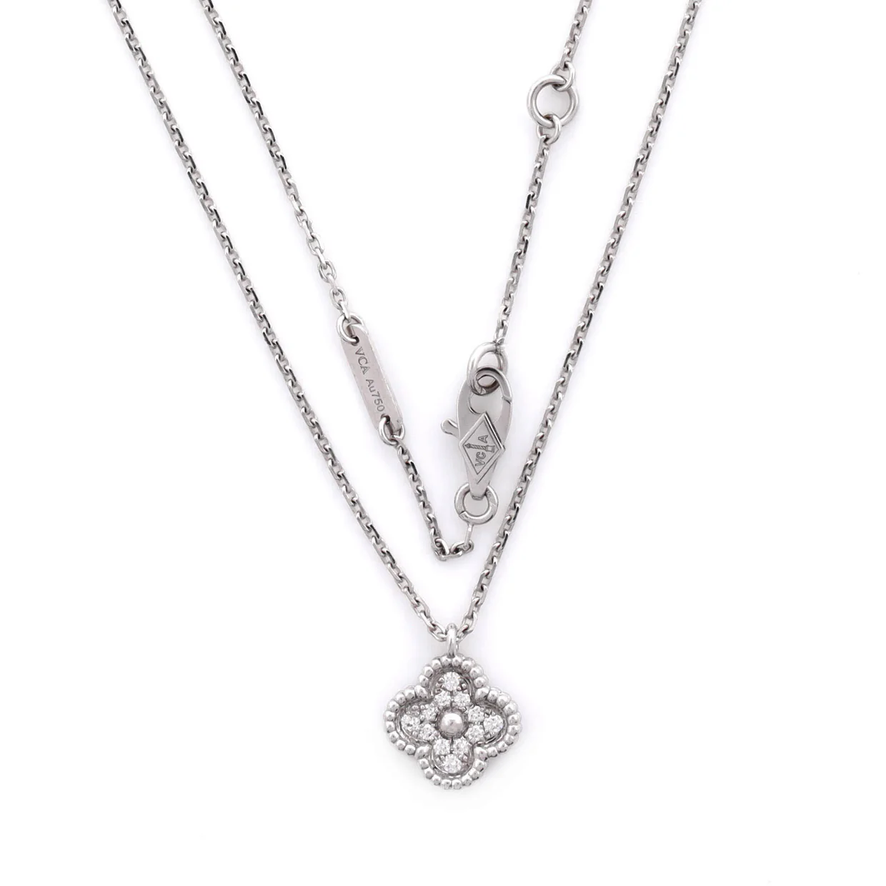 Sweet Alhambra Pendant Necklace 18K White Gold with Diamonds - Deep Luxury