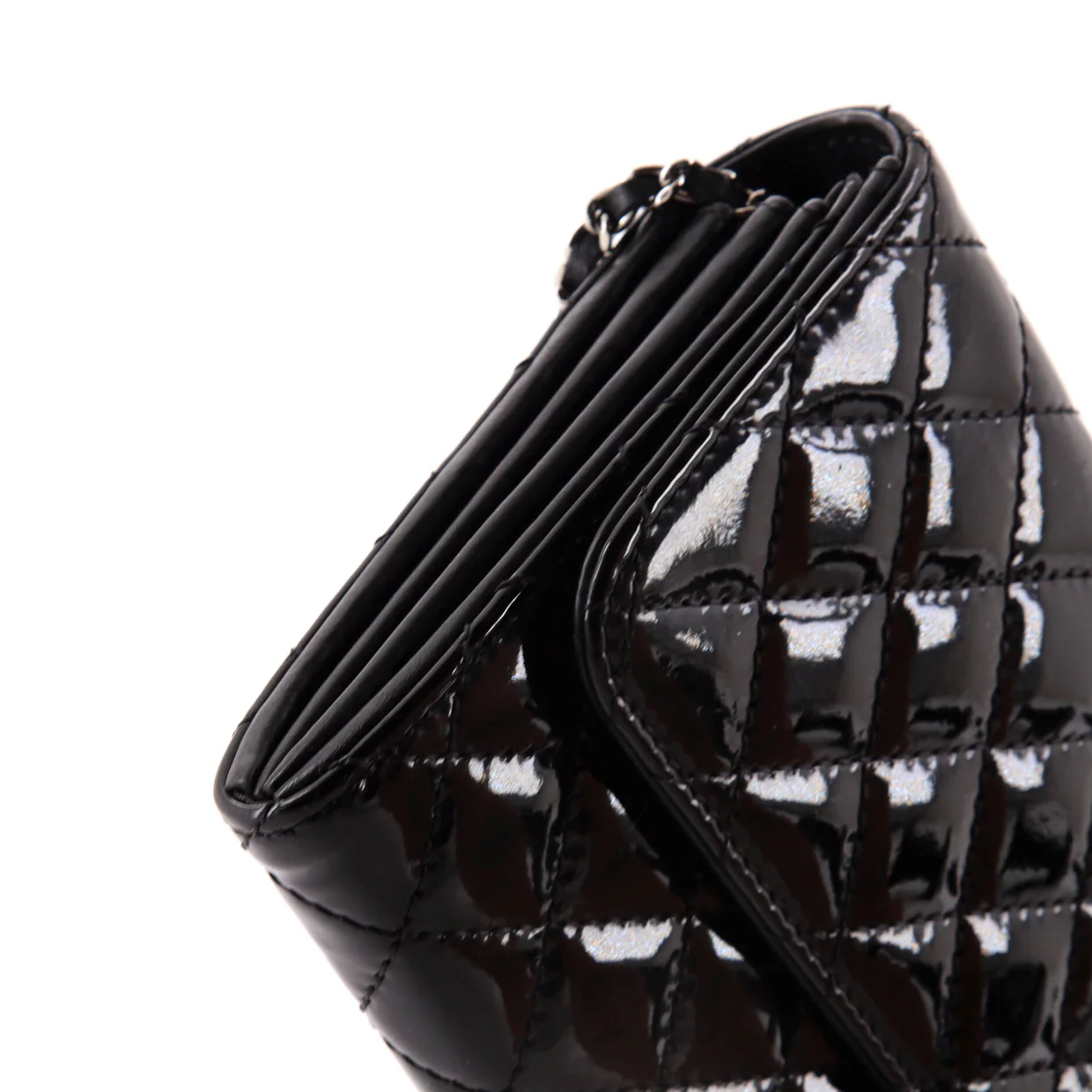 Brilliant Wallet on Chain Clutch Quilted Patent East West - Deep Luxury