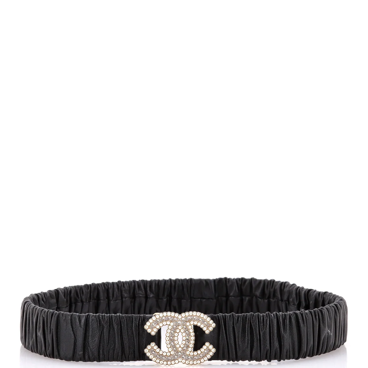 CC Elastic Belt Leather with Metal, Crystals and Faux Pearls 80 - Deep Luxury