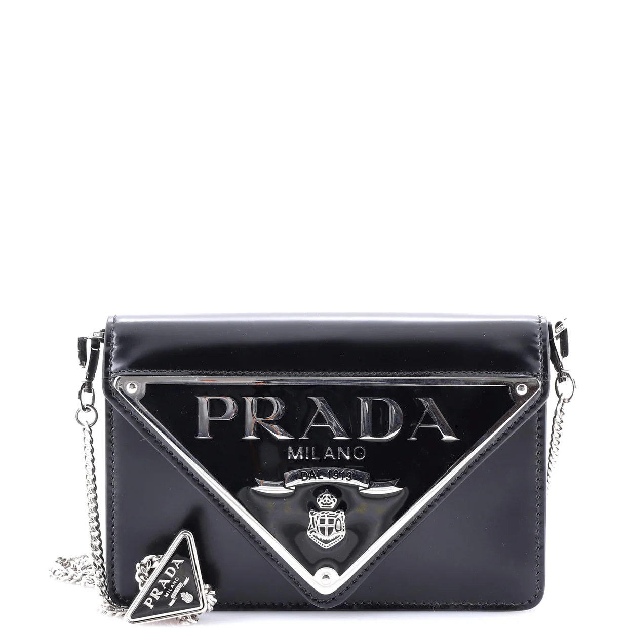 Maxi Triangle Logo Chain Flap Bag Brushed Leather Small - Deep Luxury