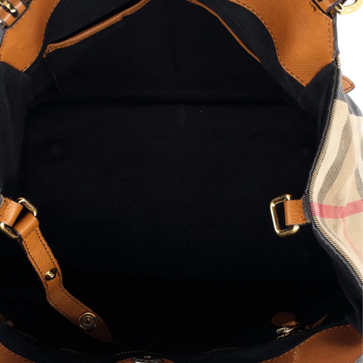 Canterbury Tote Leather and House Check Canvas Small - Deep Luxury