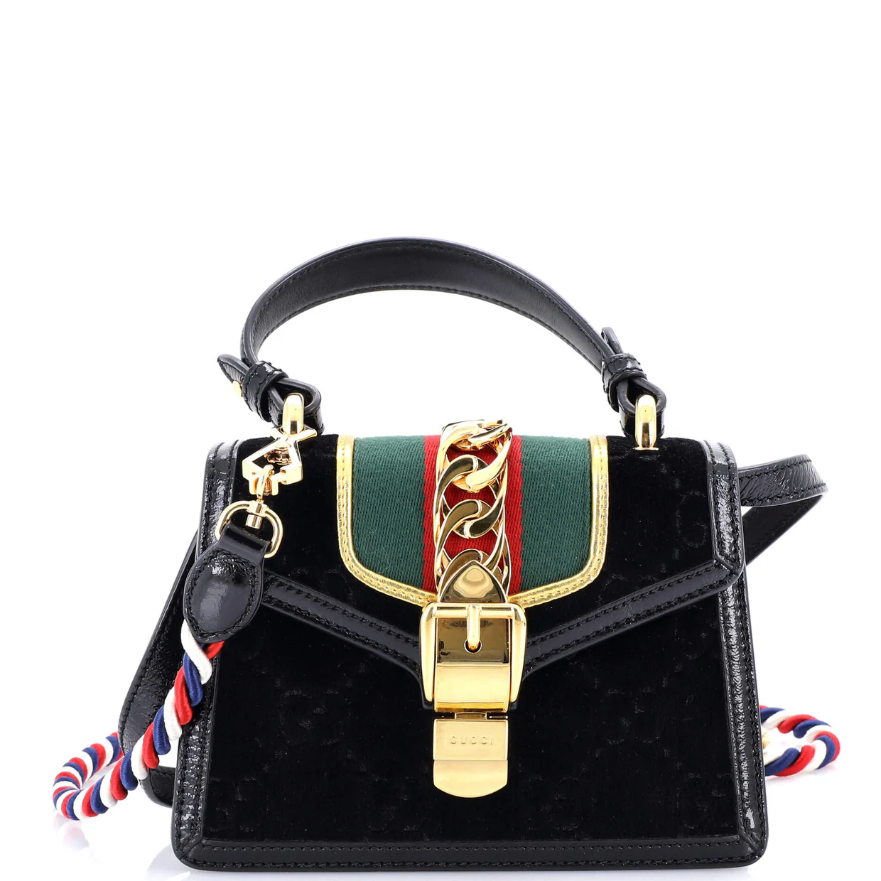 Sylvie Top Handle Bag GG Velvet Mini - Deep Luxury