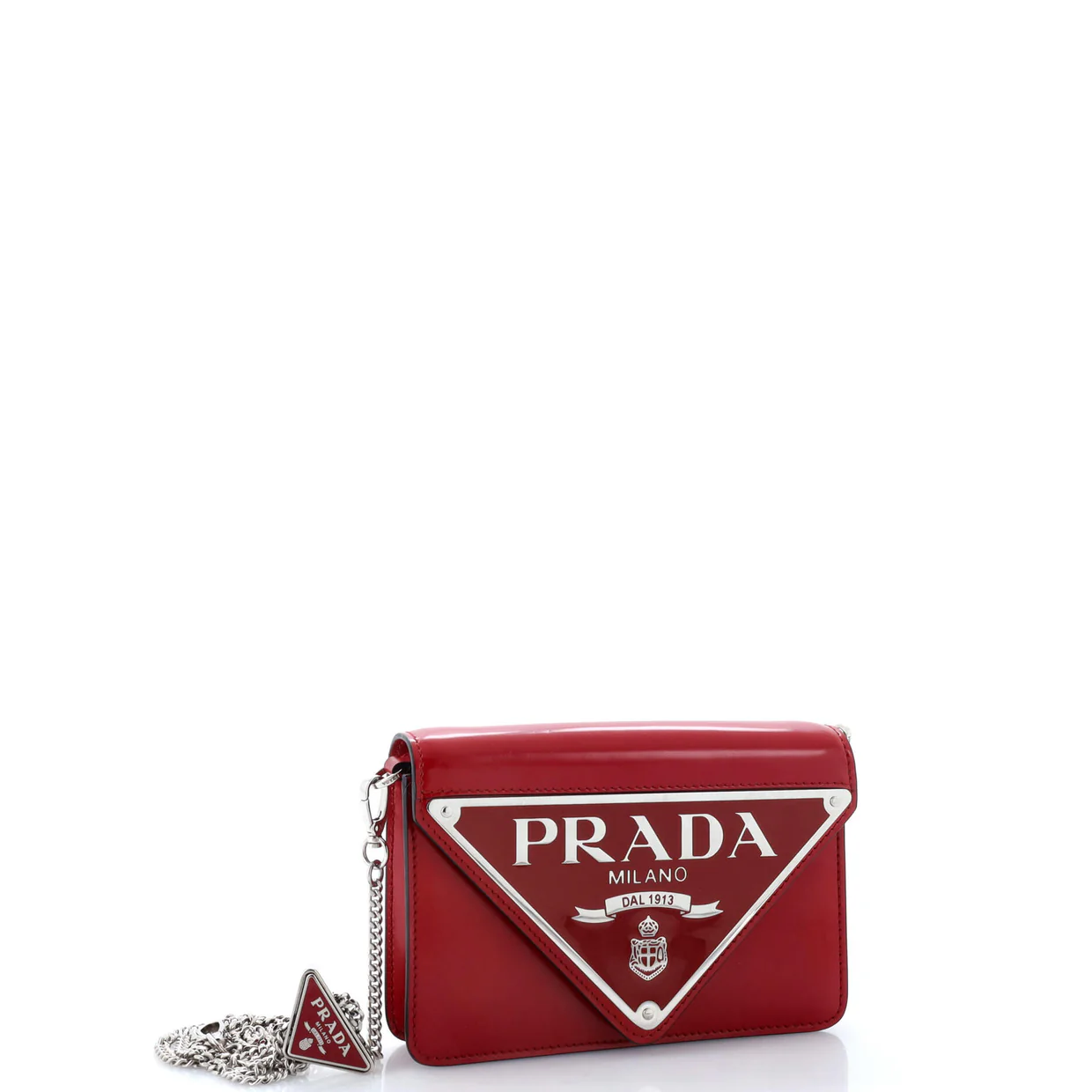 Maxi Triangle Logo Chain Flap Bag Brushed Leather Small - Deep Luxury