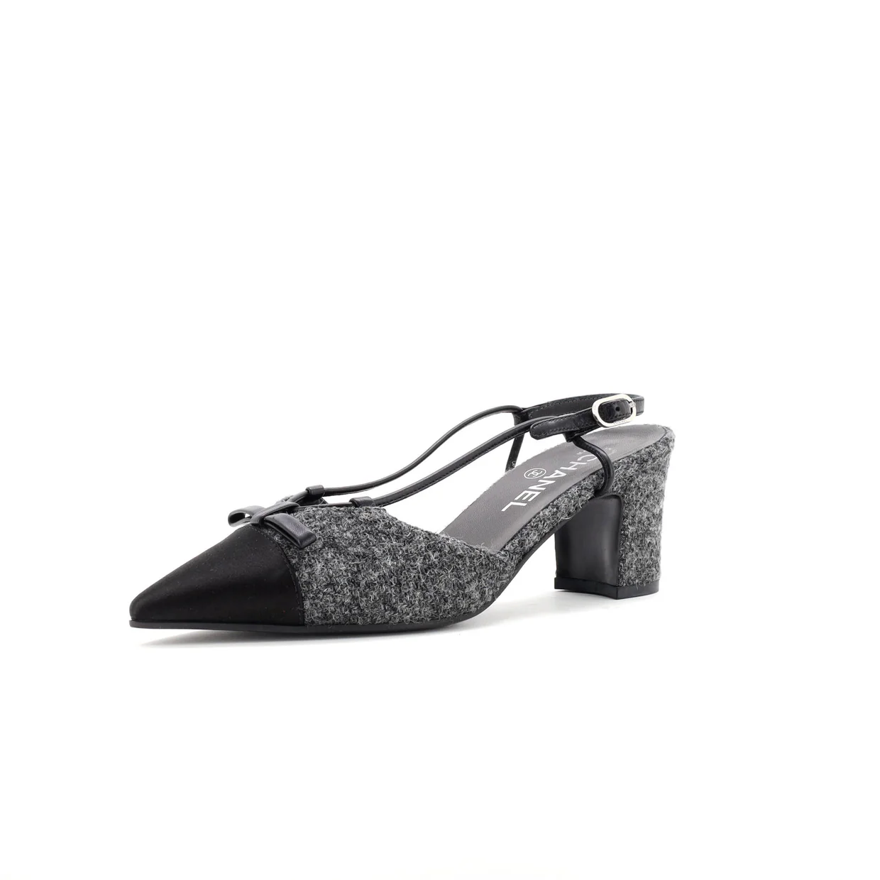 Women's CC Cap Toe Bow Slingback Pumps Tweed and Satin - Deep Luxury