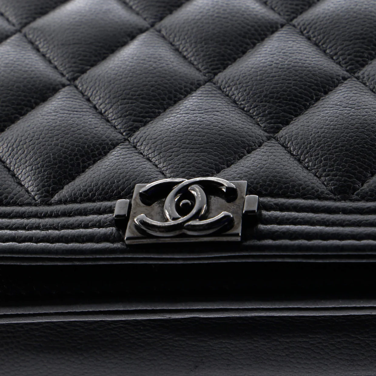 So Black Boy Wallet on Chain Quilted Caviar - Deep Luxury