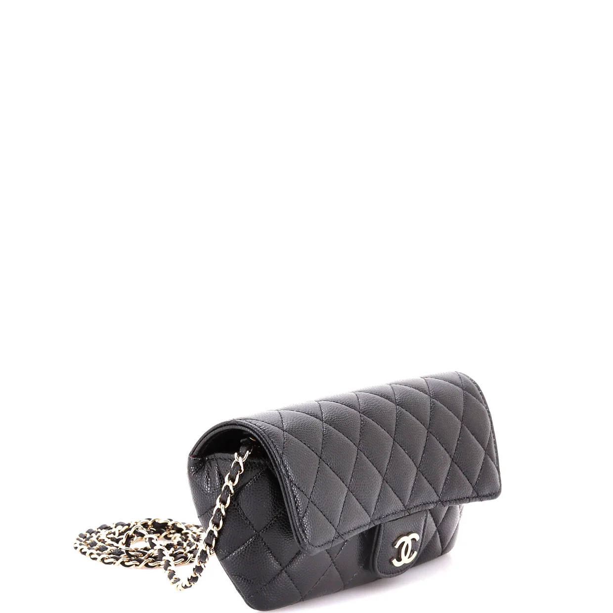 Classic Sunglasses Case with Chain Quilted Caviar - Deep Luxury