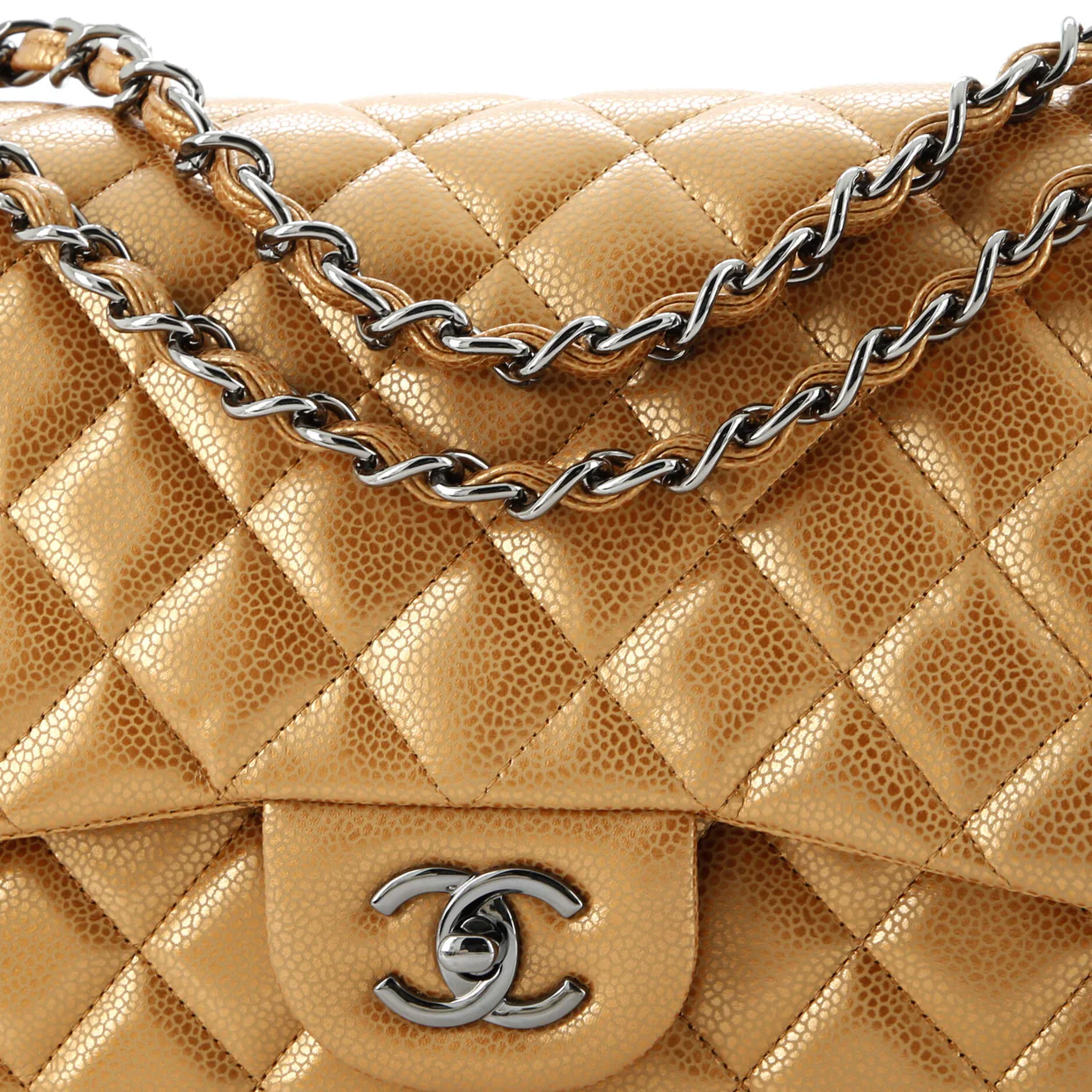 Classic Double Flap Bag Quilted Metallic Caviar Jumbo - Deep Luxury