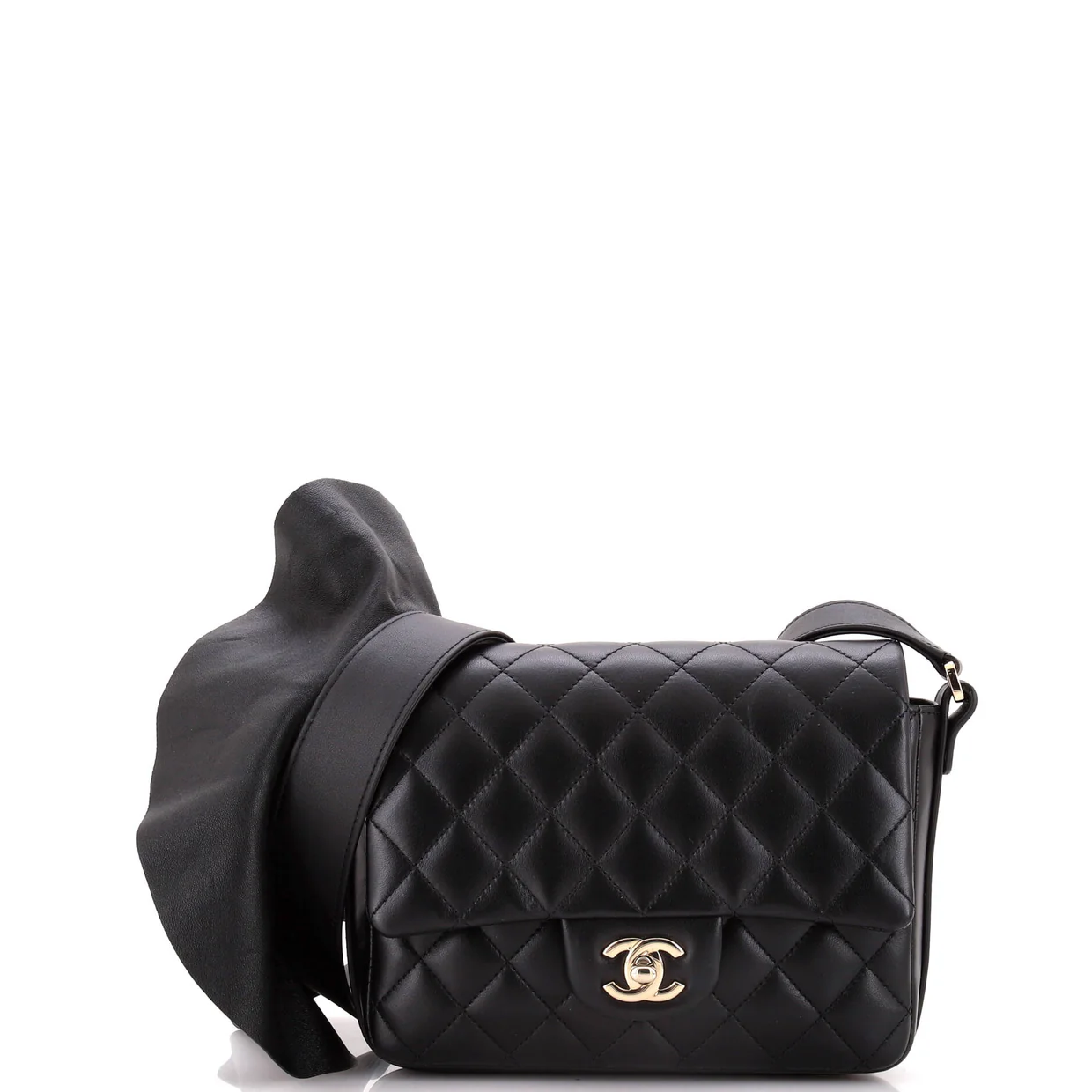 Wave Strap Flap Bag Quilted Lambskin with Calfskin Small - Deep Luxury