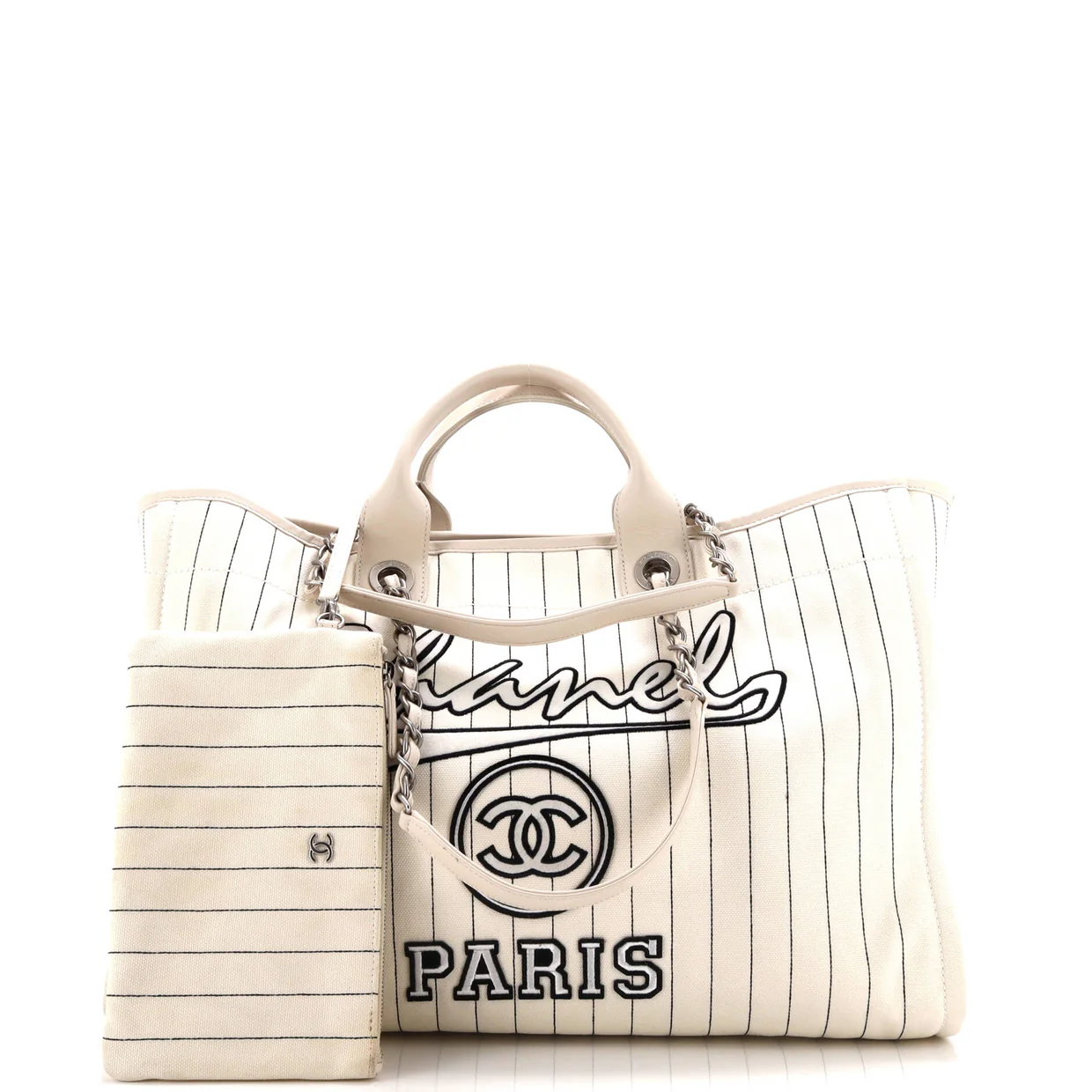 Deauville Tote Pinstripe Cotton Medium - Deep Luxury