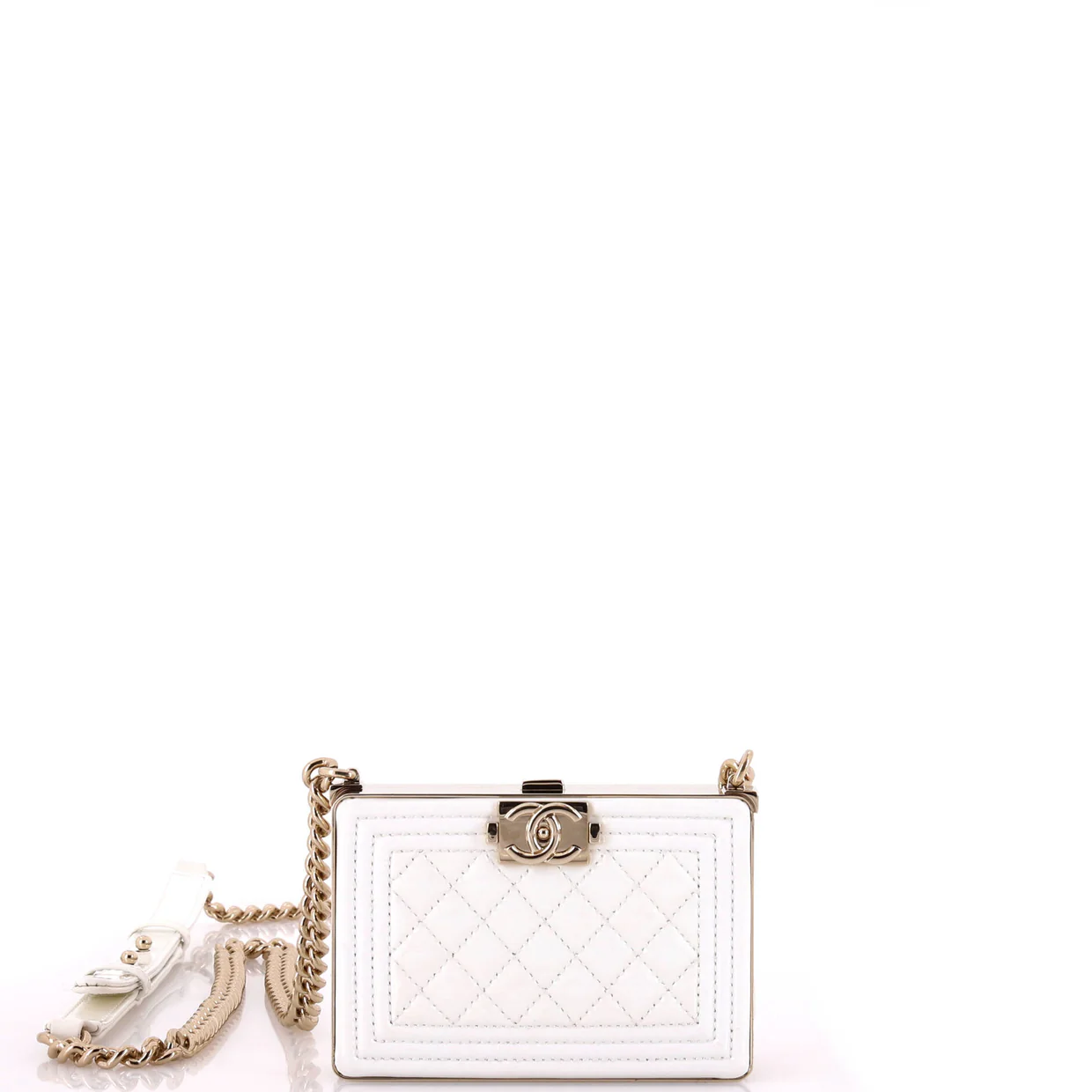 Boy Chain Box Minaudiere Quilted Patent - Deep Luxury