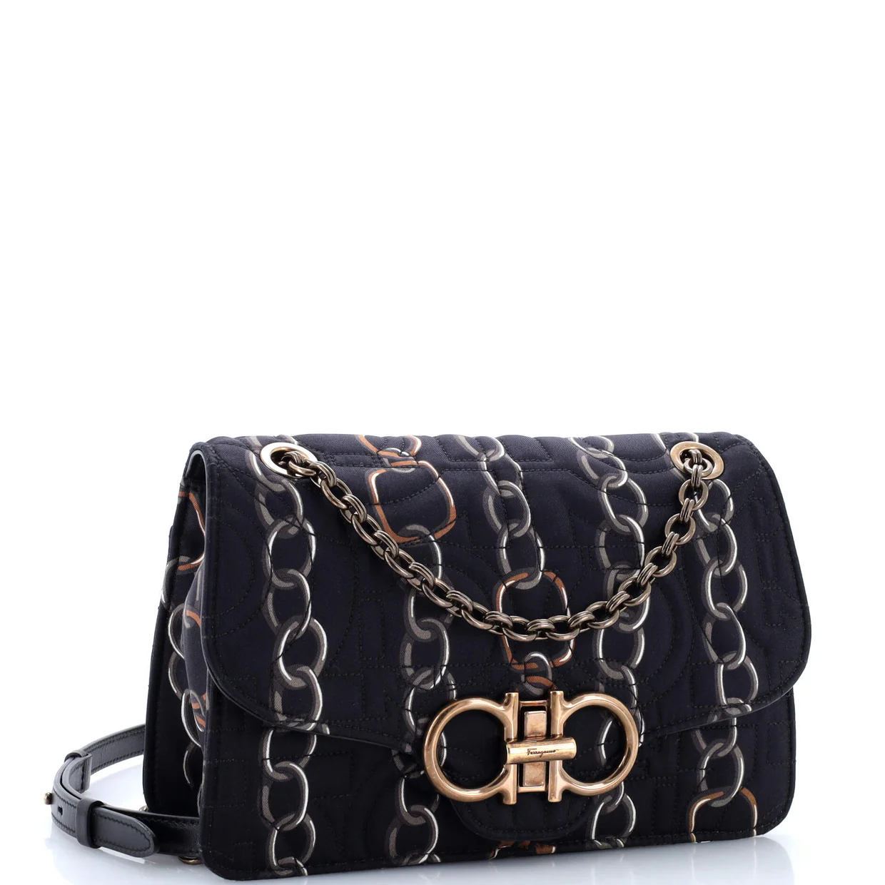 Gancini Turnlock Flap Bag Quilted Printed Silk Medium - Deep Luxury