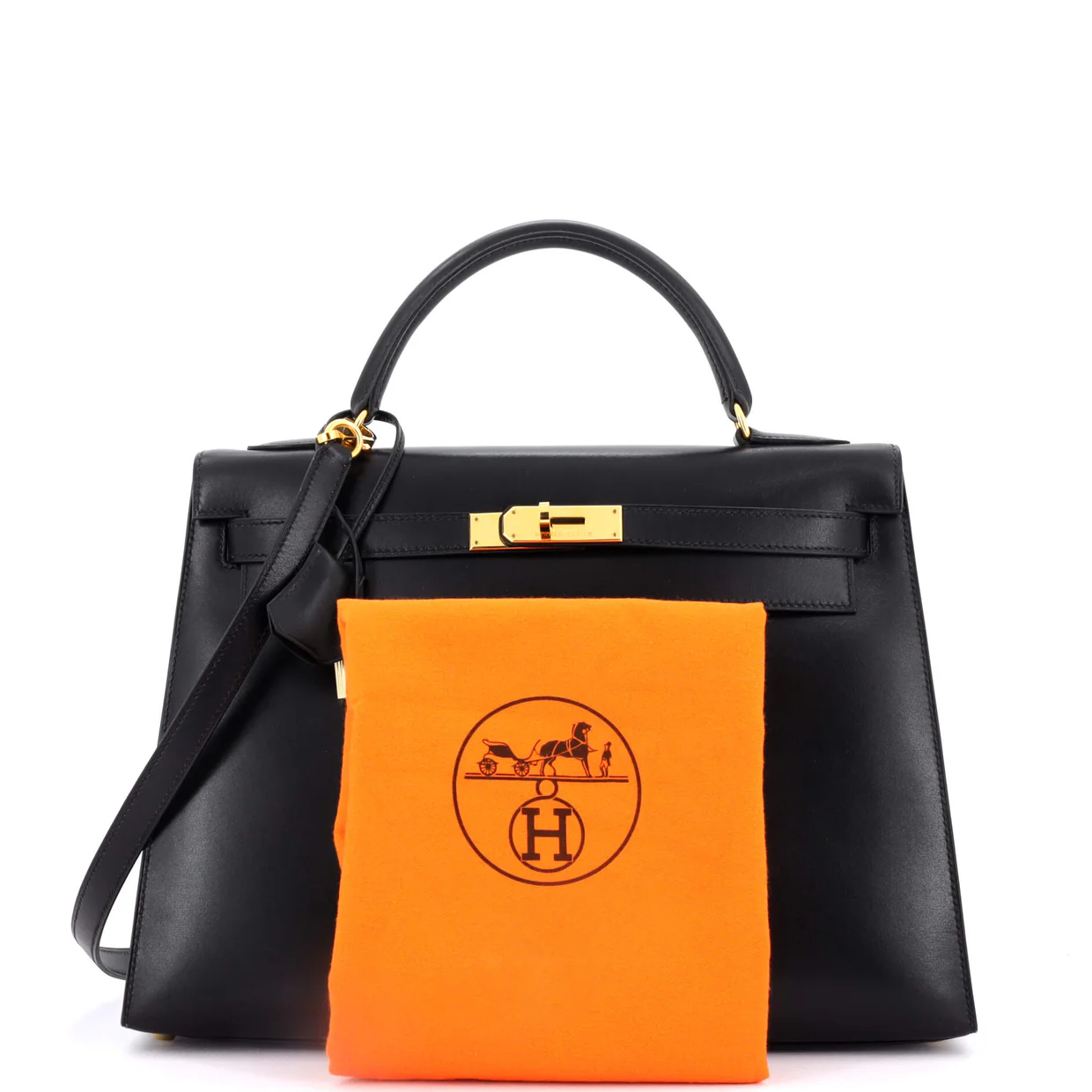 Kelly Handbag Noir Box Calf with Gold Hardware 32 - Deep Luxury
