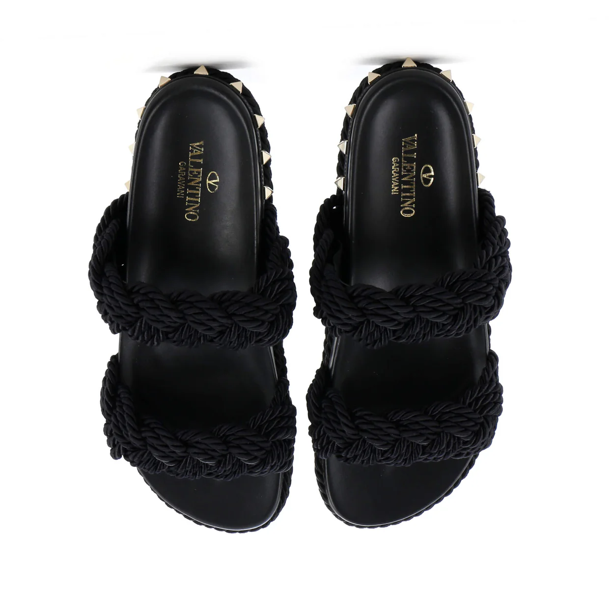 Women's Rockstud Slide Sandals Rope with Leather - Deep Luxury