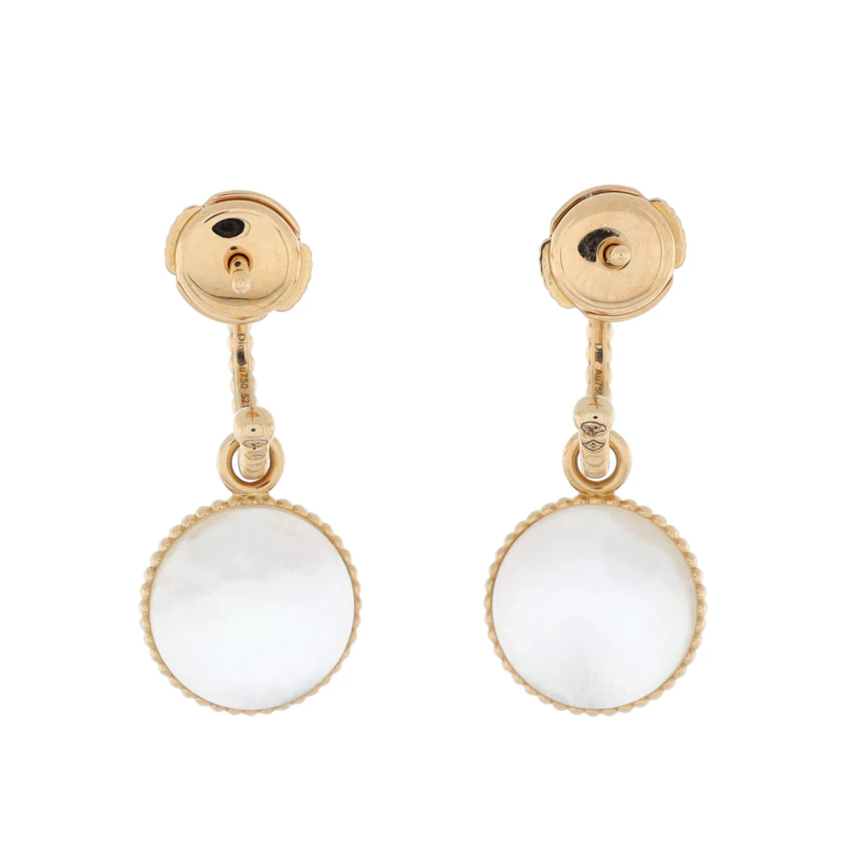 Rose des Vents Drop Hoop Earrings 18K Yellow Gold with Diamonds and Mother of Pearl - Deep Luxury
