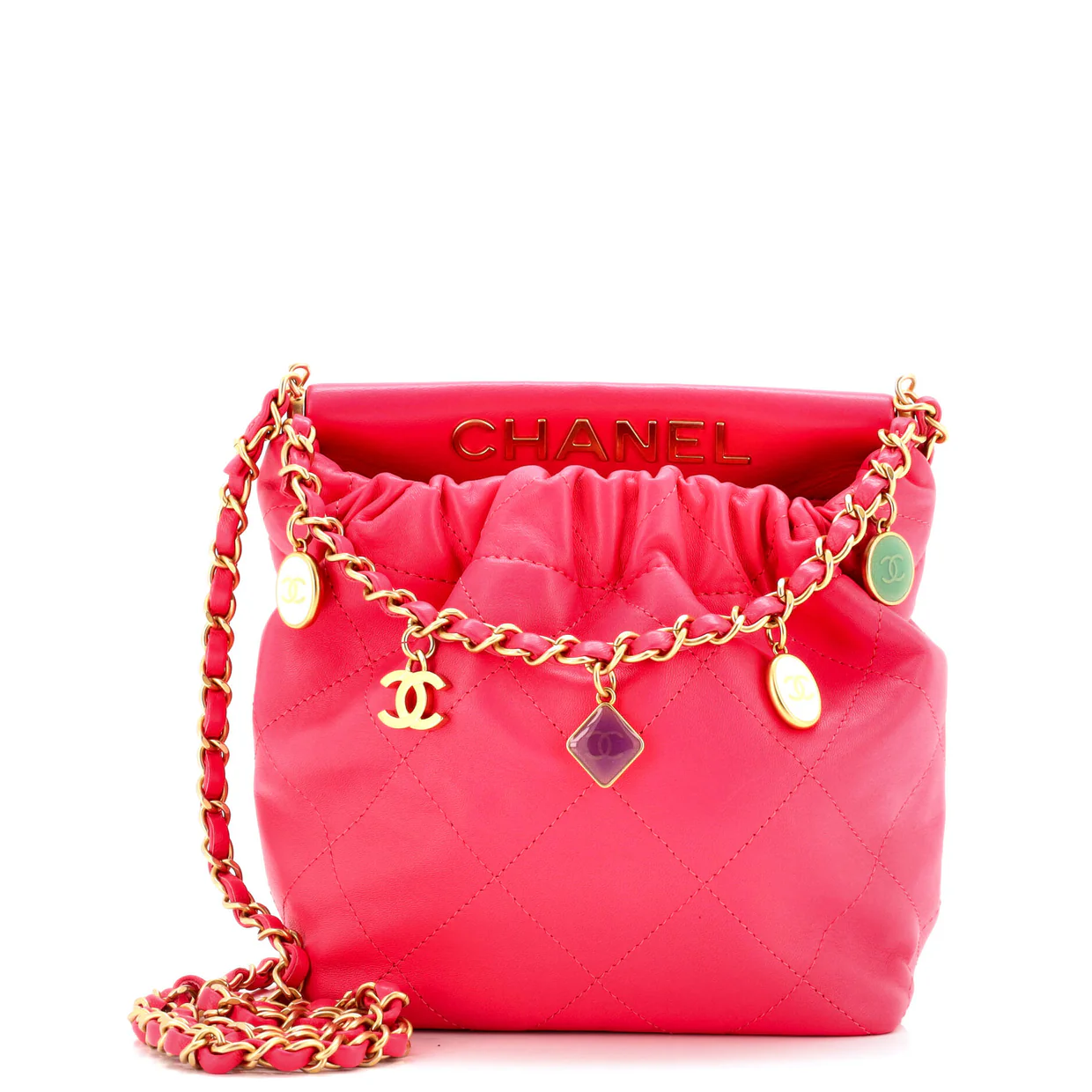 Resin Charms Chain Bucket Bag Quilted Lambskin Small - Deep Luxury