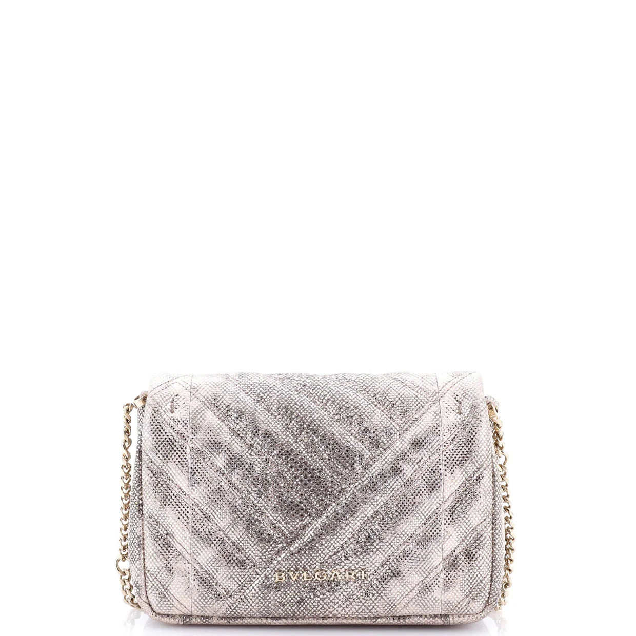 Serpenti Cabochon Shoulder Bag Diagonal Quilted Metallic Karung Small - Deep Luxury