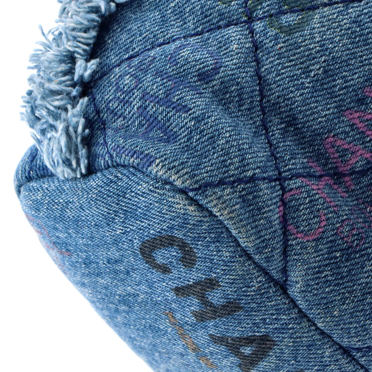 Denim Mood Chain Bucket Bag Logo Printed Quilted Fringe Denim Medium - Deep Luxury