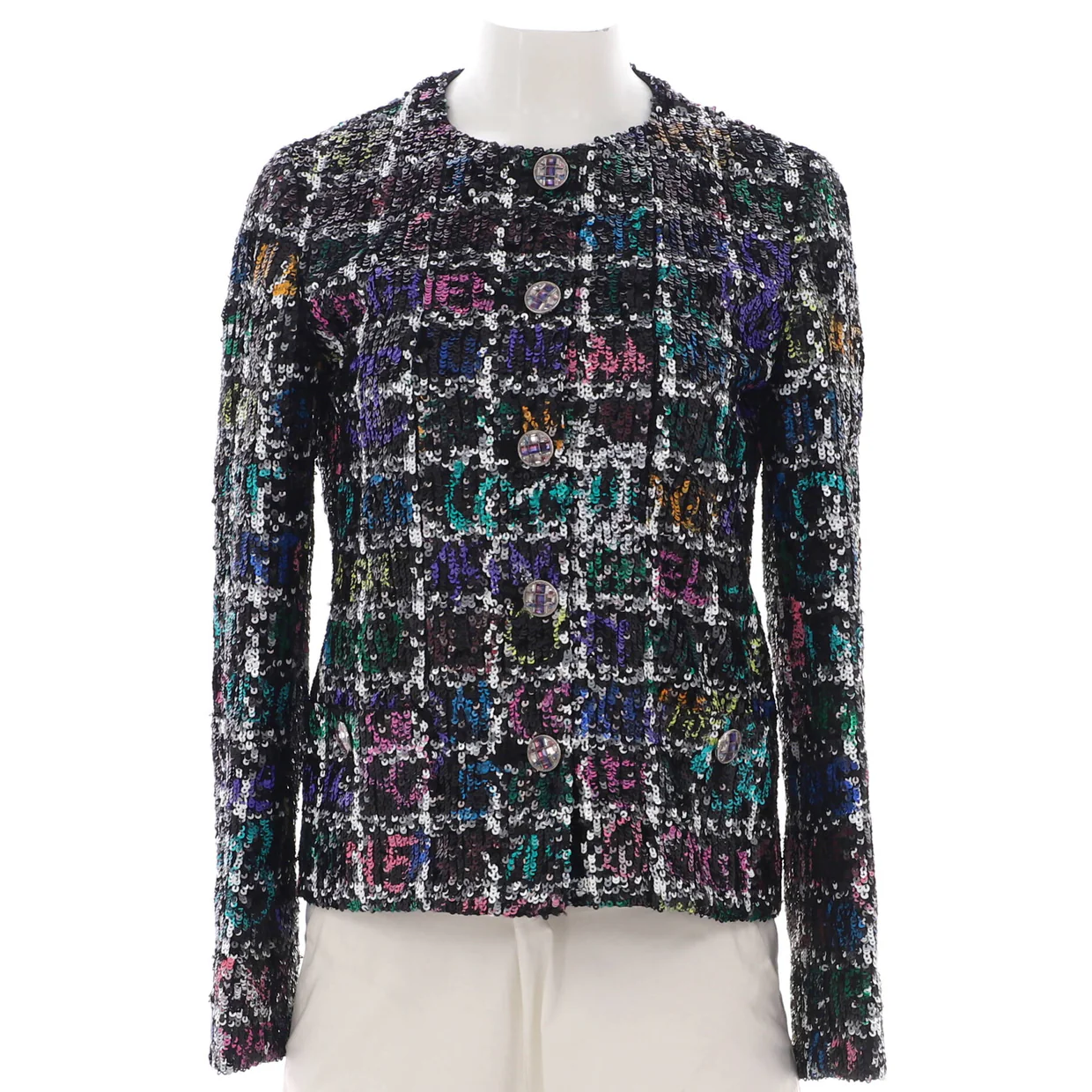 Women's Florence Two Pocket Collarless Button Up Jacket Sequin Embellished Polyester - Deep Luxury