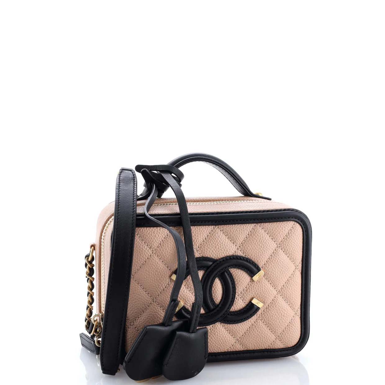 Filigree Vanity Case Quilted Caviar Small - Deep Luxury