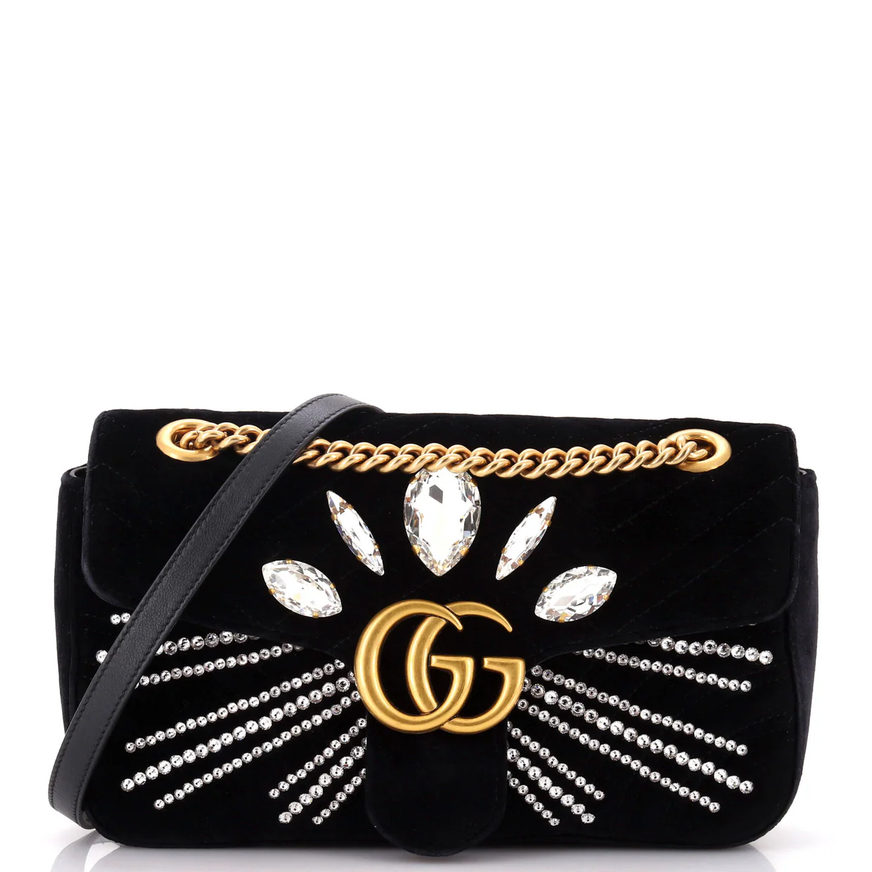 GG Marmont Flap Bag Crystal Embellished Matelasse Velvet Medium - Deep Luxury