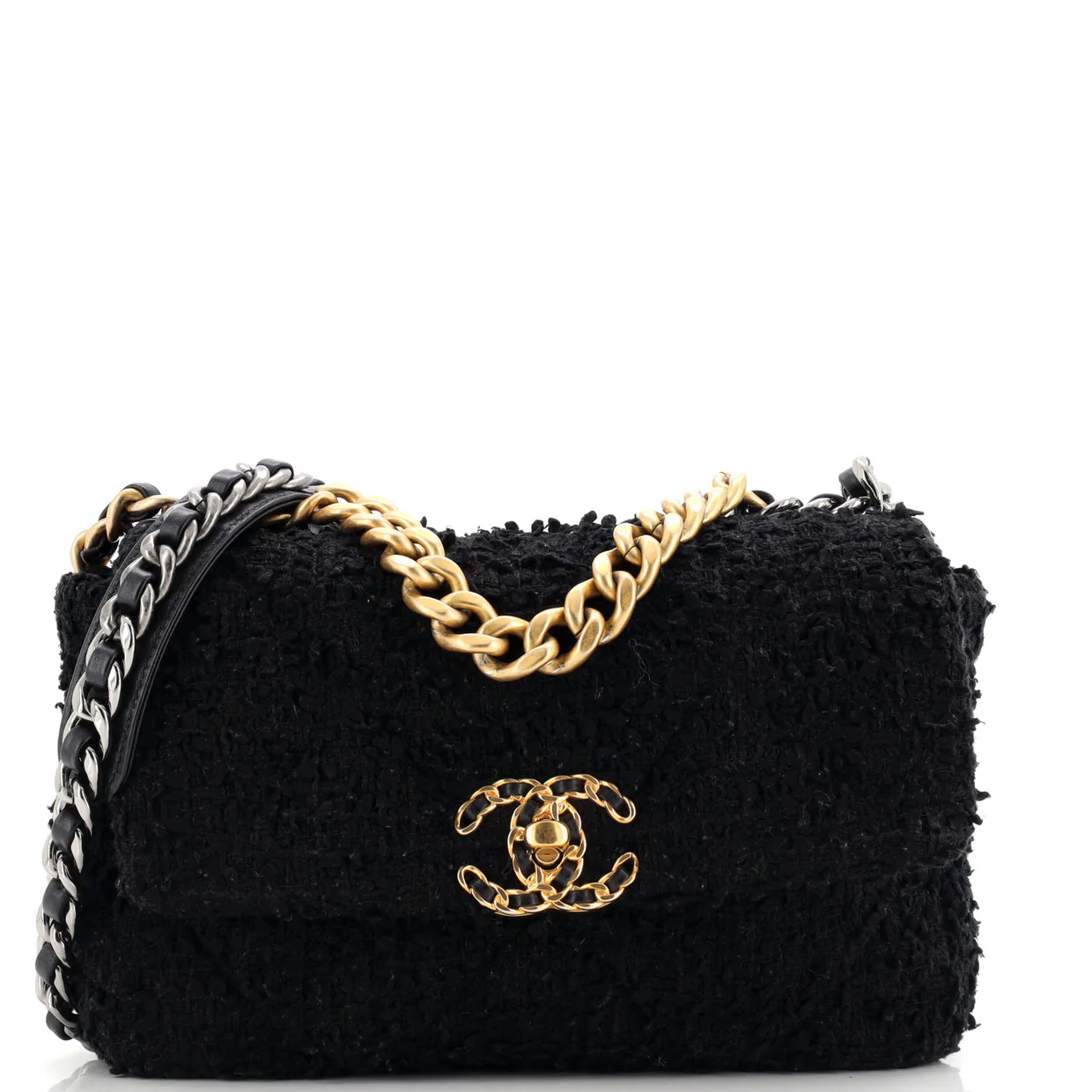 19 Flap Bag Quilted Tweed Medium - Deep Luxury