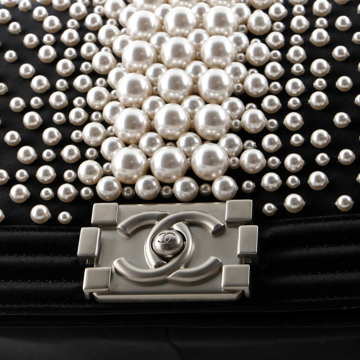 Boy Flap Bag Pearl Embellished Satin Old Medium - Deep Luxury