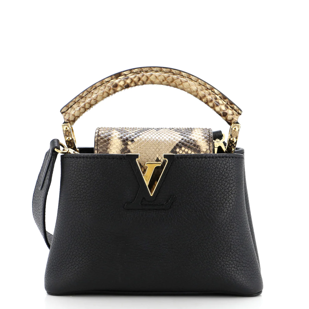 Capucines Bag Leather with Snakeskin Mini - Deep Luxury