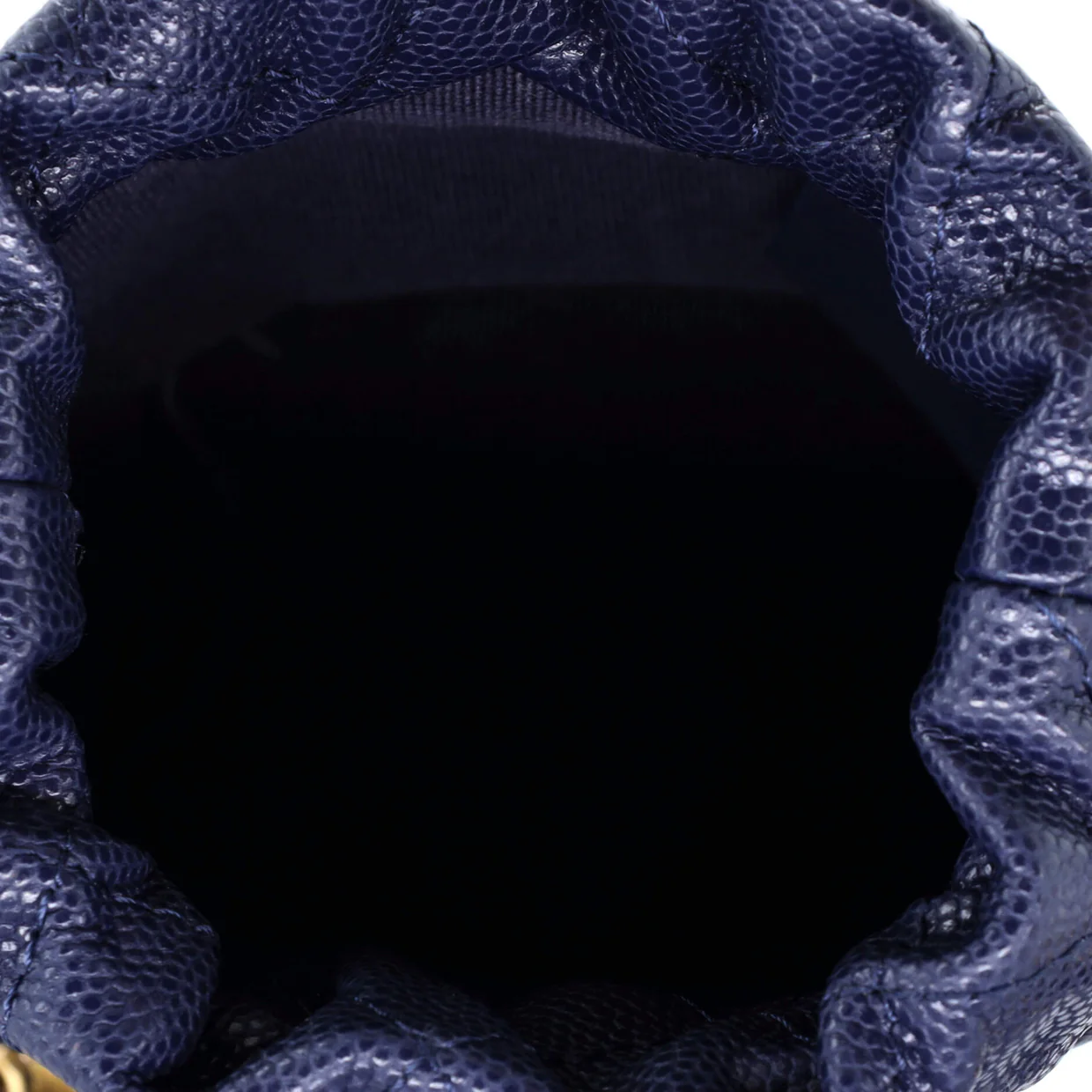 Twist Your Buttons Drawstring Bucket Bag Quilted Caviar Mini - Deep Luxury