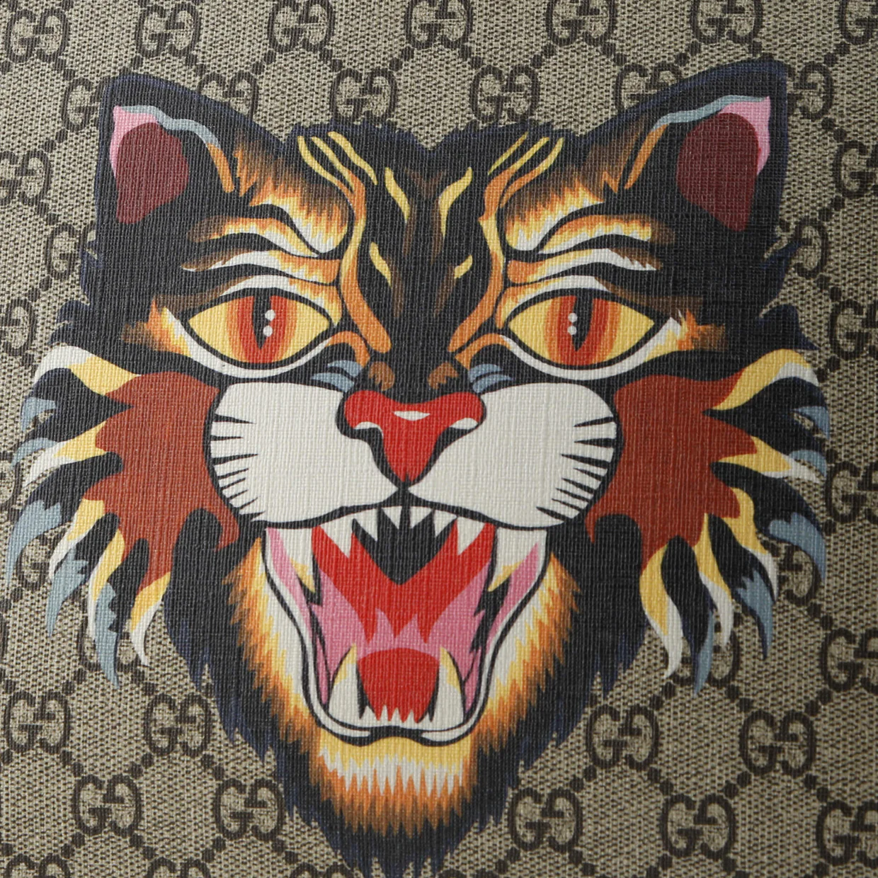 Zipped Pouch Angry Cat GG Coated Canvas Large - Deep Luxury