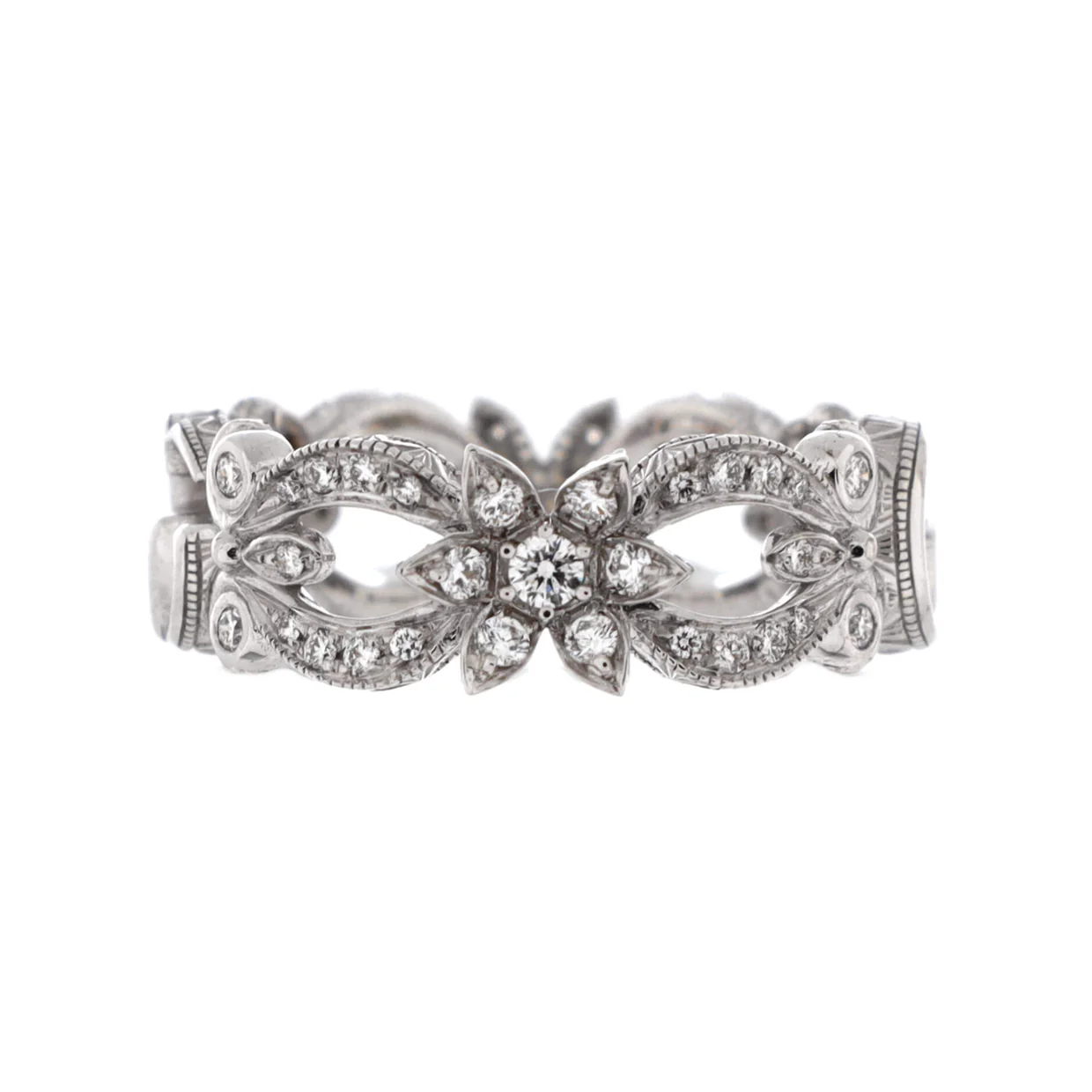 GG Flora Band Ring 18K White Gold with Diamonds - Deep Luxury