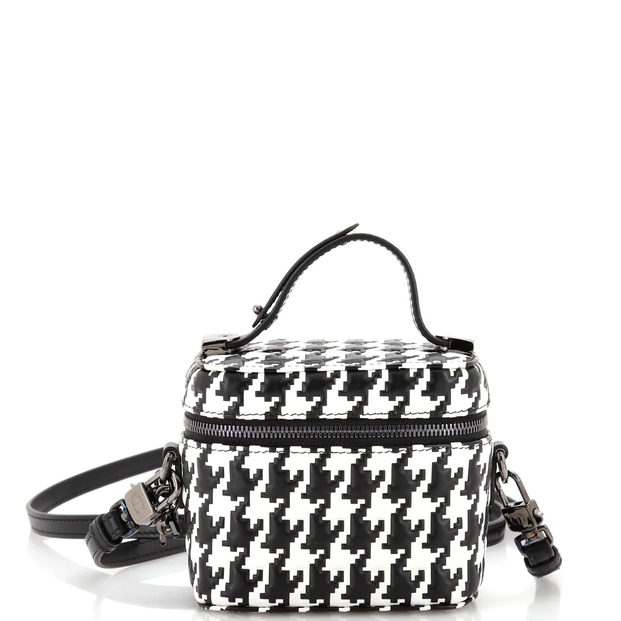 Lady Dior Vanity Case Houndstooth Braided Leather Micro - Deep Luxury