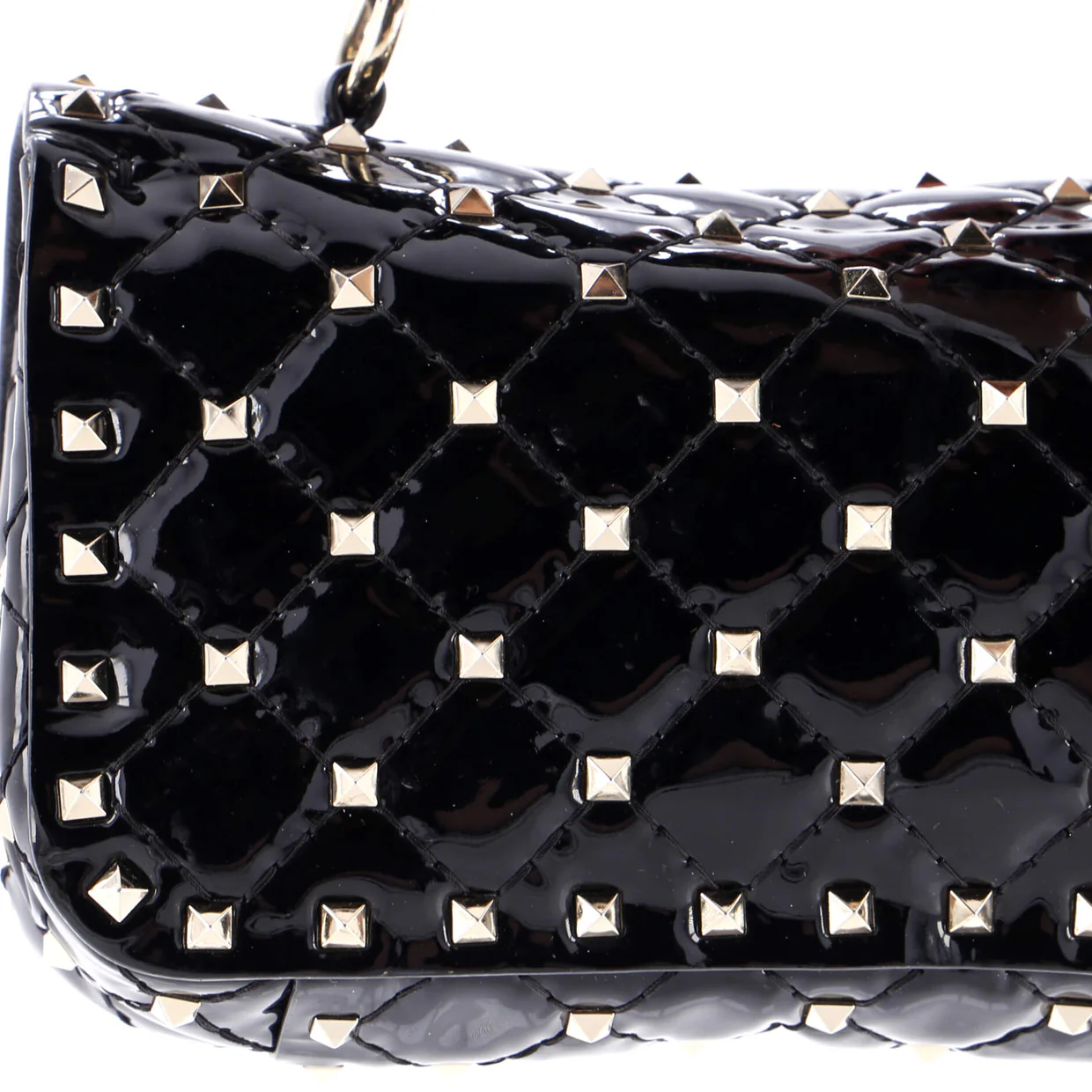 Rockstud Spike Flap Bag Quilted Patent Small - Deep Luxury