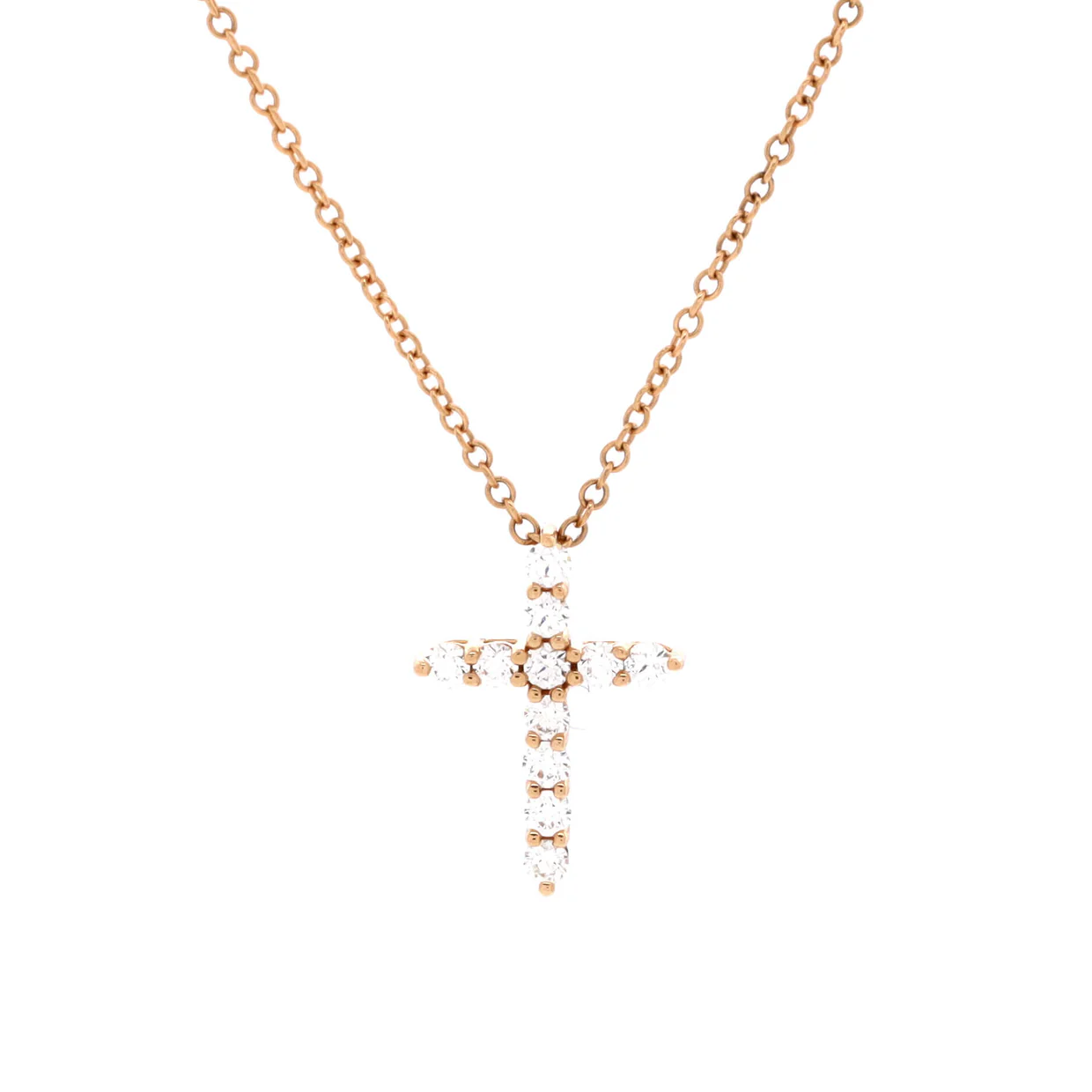 Cross Pendant Necklace 18K Rose Gold with Diamonds Mini - Deep Luxury