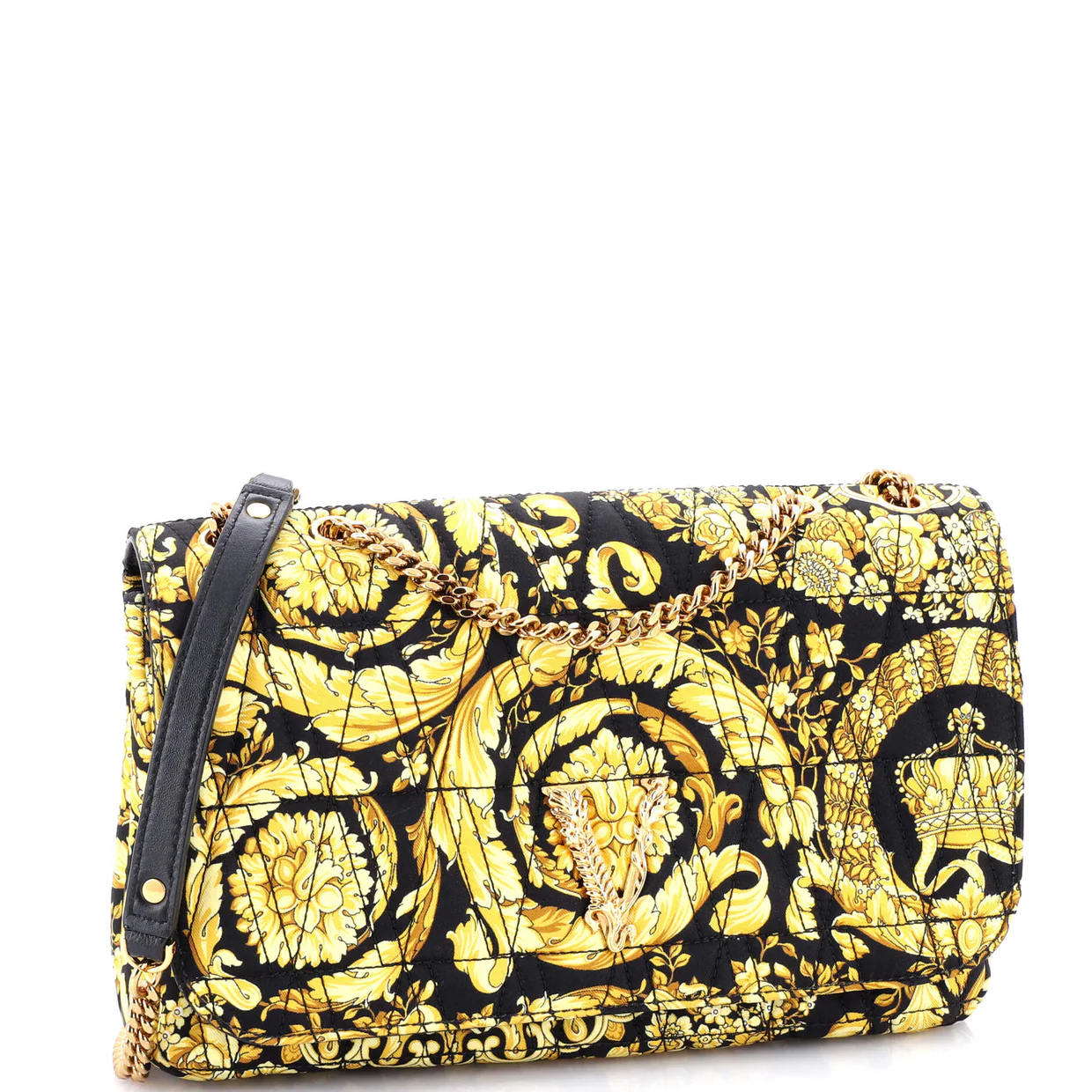 Virtus Chain Flap Shoulder Bag Barocco Print Silk Medium - Deep Luxury