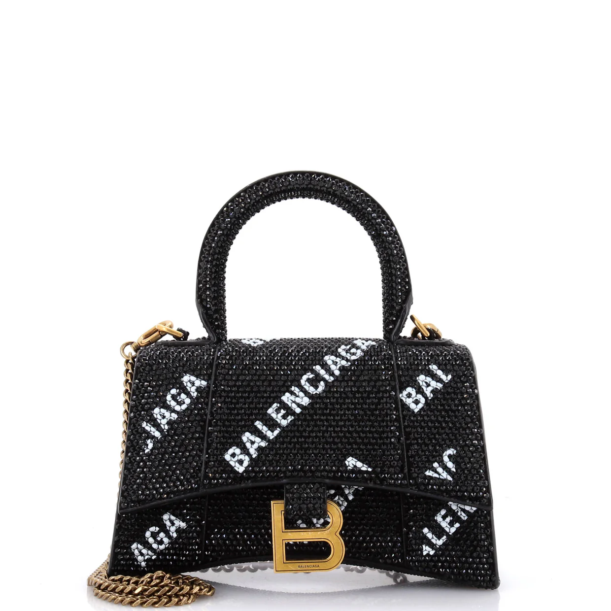 Hourglass Top Handle Bag Suede and Allover Logo Crystals XS - Deep Luxury