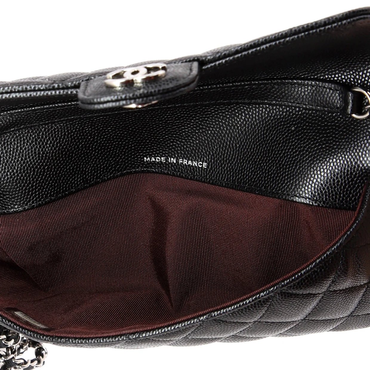 Classic Sunglasses Case with Chain Quilted Caviar - Deep Luxury