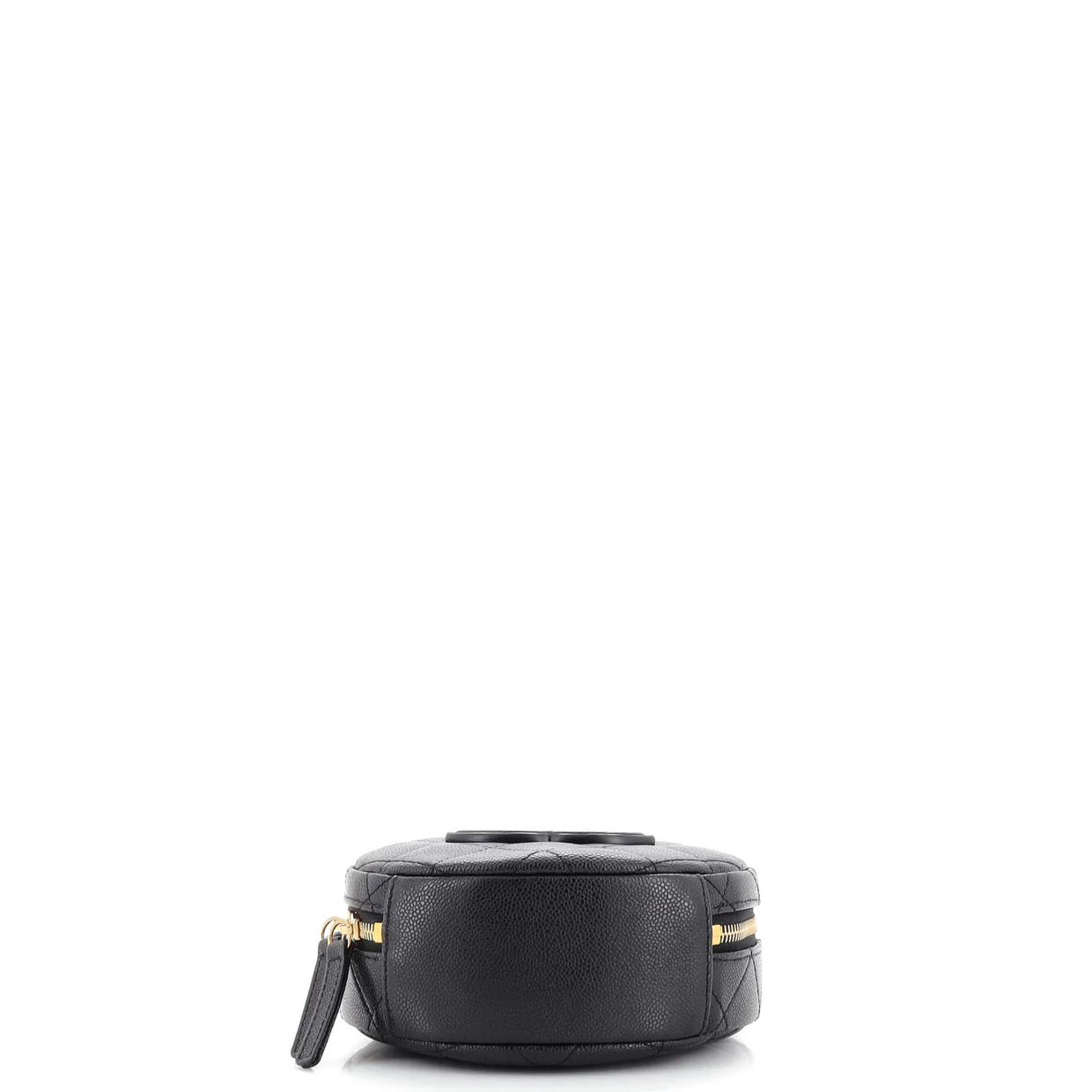 Round Vanity With Chain Quilted Caviar Small - Deep Luxury