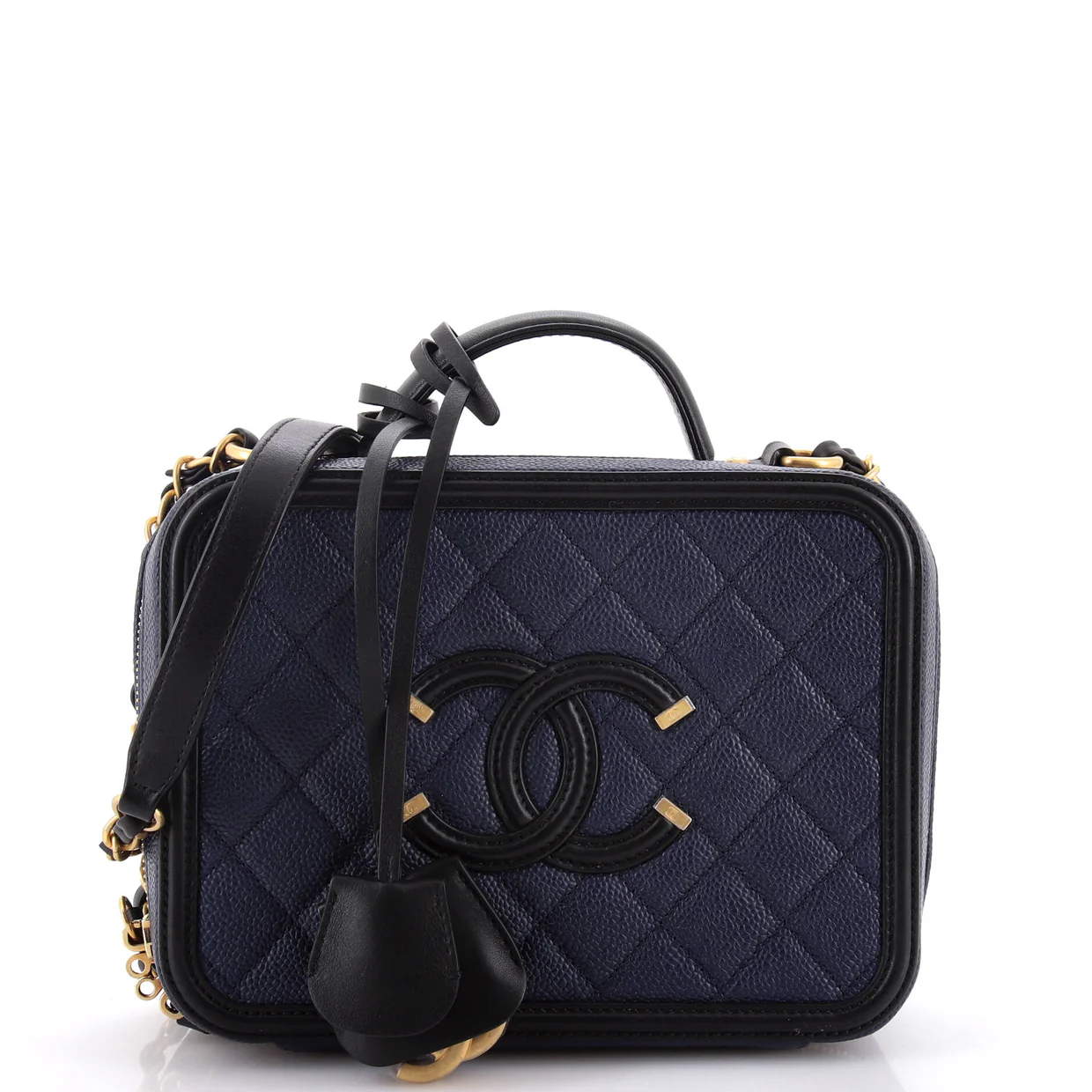 Filigree Vanity Case Quilted Iridescent Caviar Medium - Deep Luxury