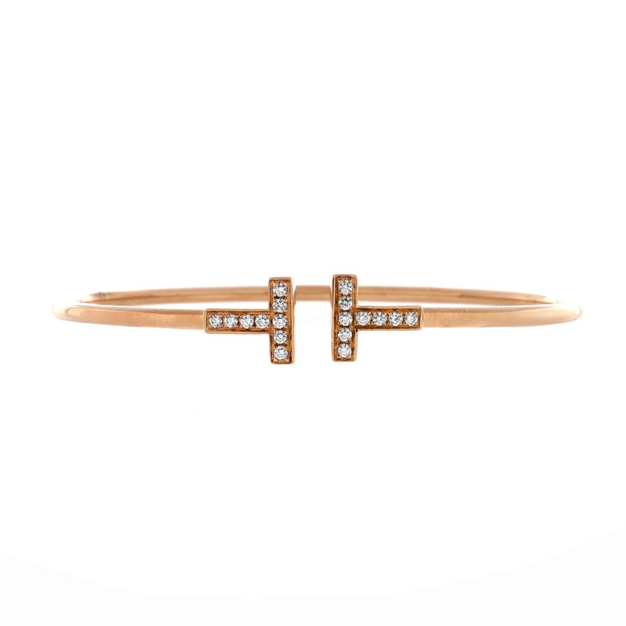 T Wire Bracelet 18K Rose Gold with Diamonds - Deep Luxury