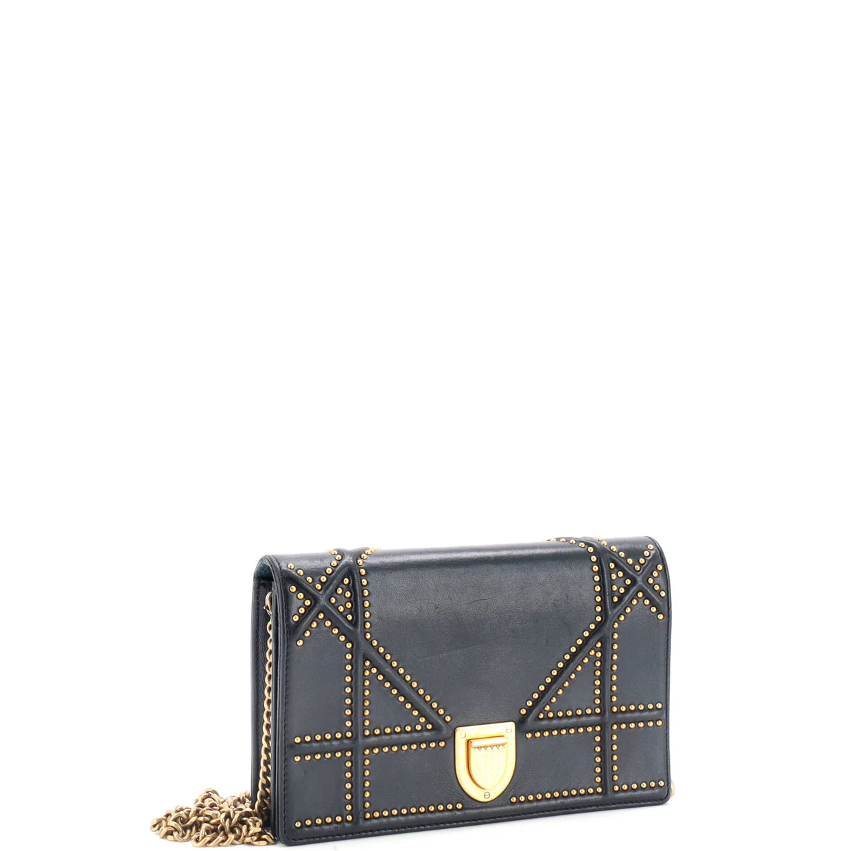 Diorama Wallet on Chain Studded Leather - Deep Luxury