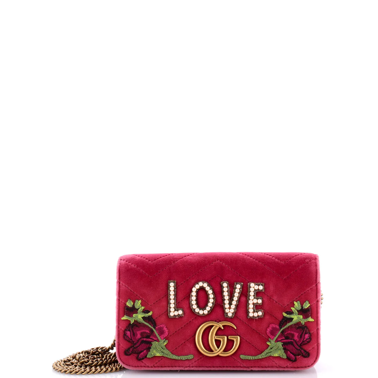 GG Marmont Chain Flap Bag Embroidered Matelasse Velvet Mini - Deep Luxury