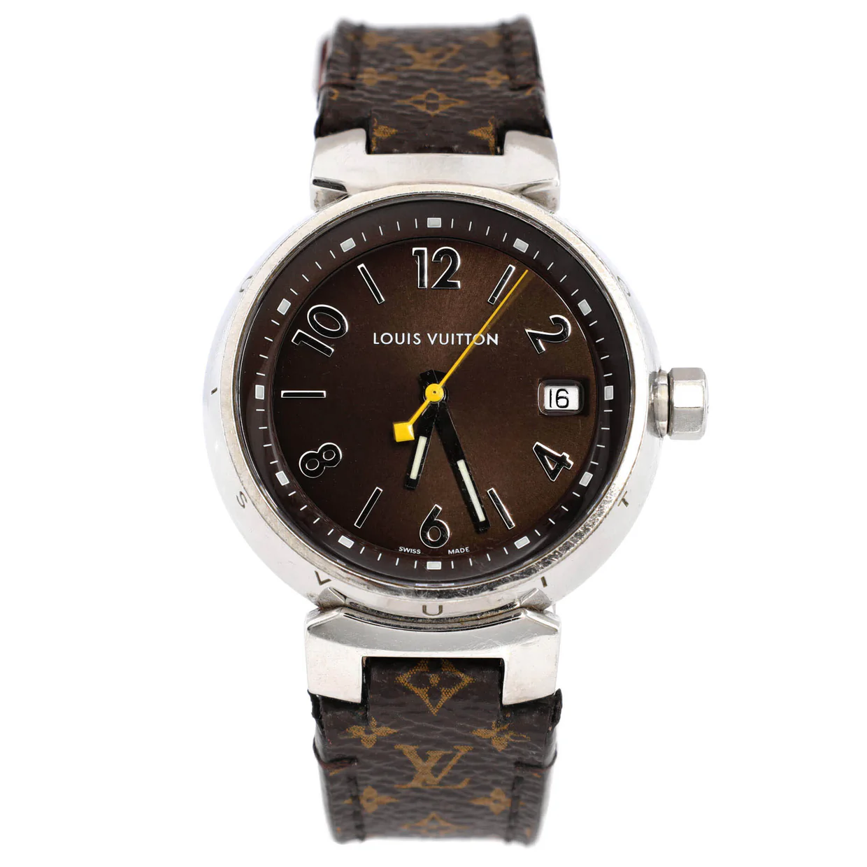 Tambour Quartz Watch Stainless Steel and Monogram Canvas 28 - Deep Luxury