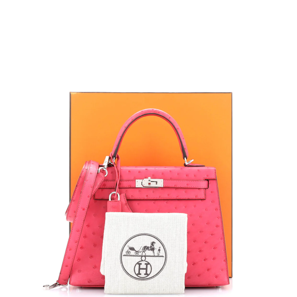 Kelly Handbag Rose Tyrien Ostrich with Palladium Hardware 25 - Deep Luxury